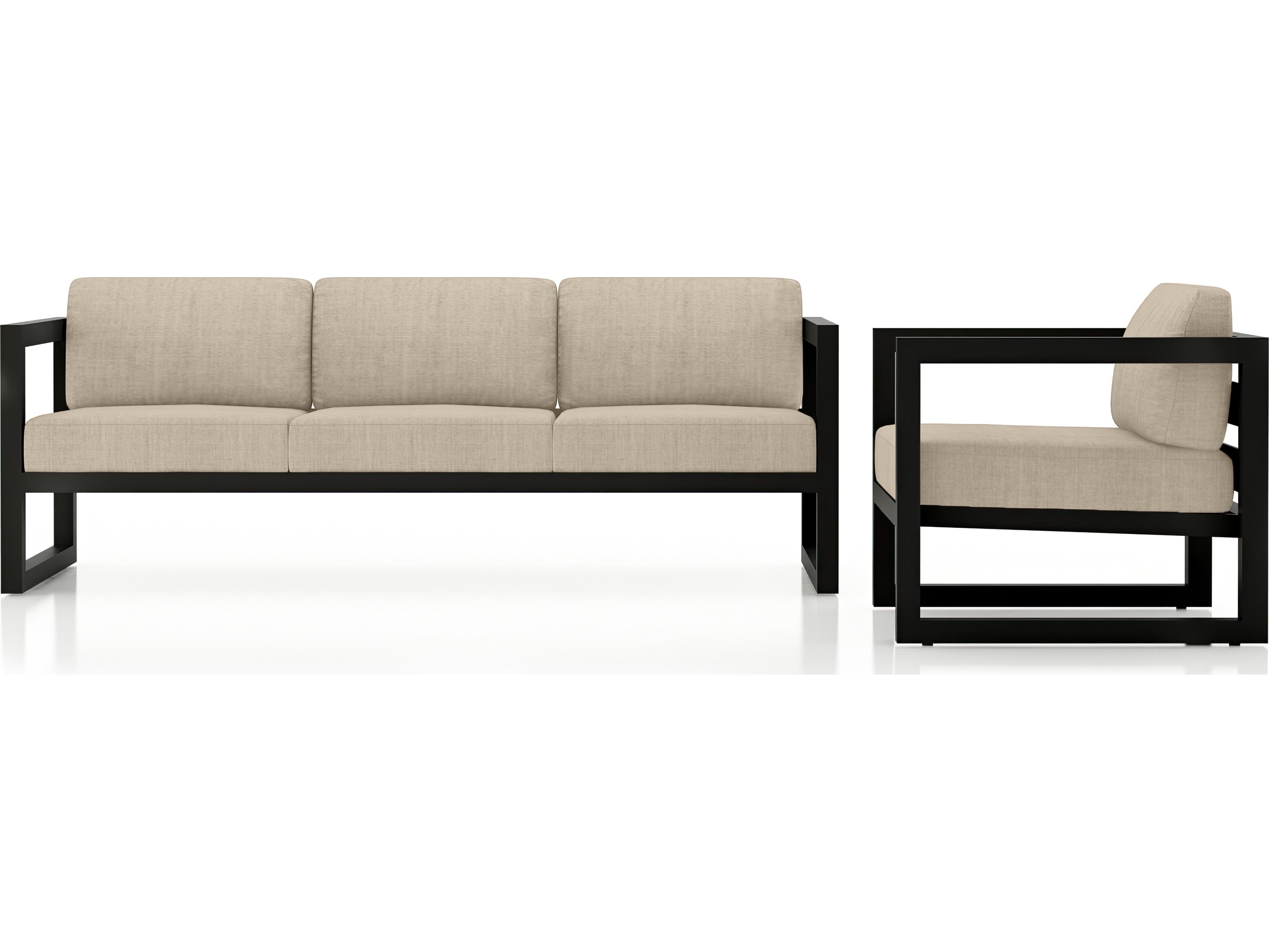 Harmonia Living Avion Aluminum Black 2 Piece Sofa Patio Lounge Set