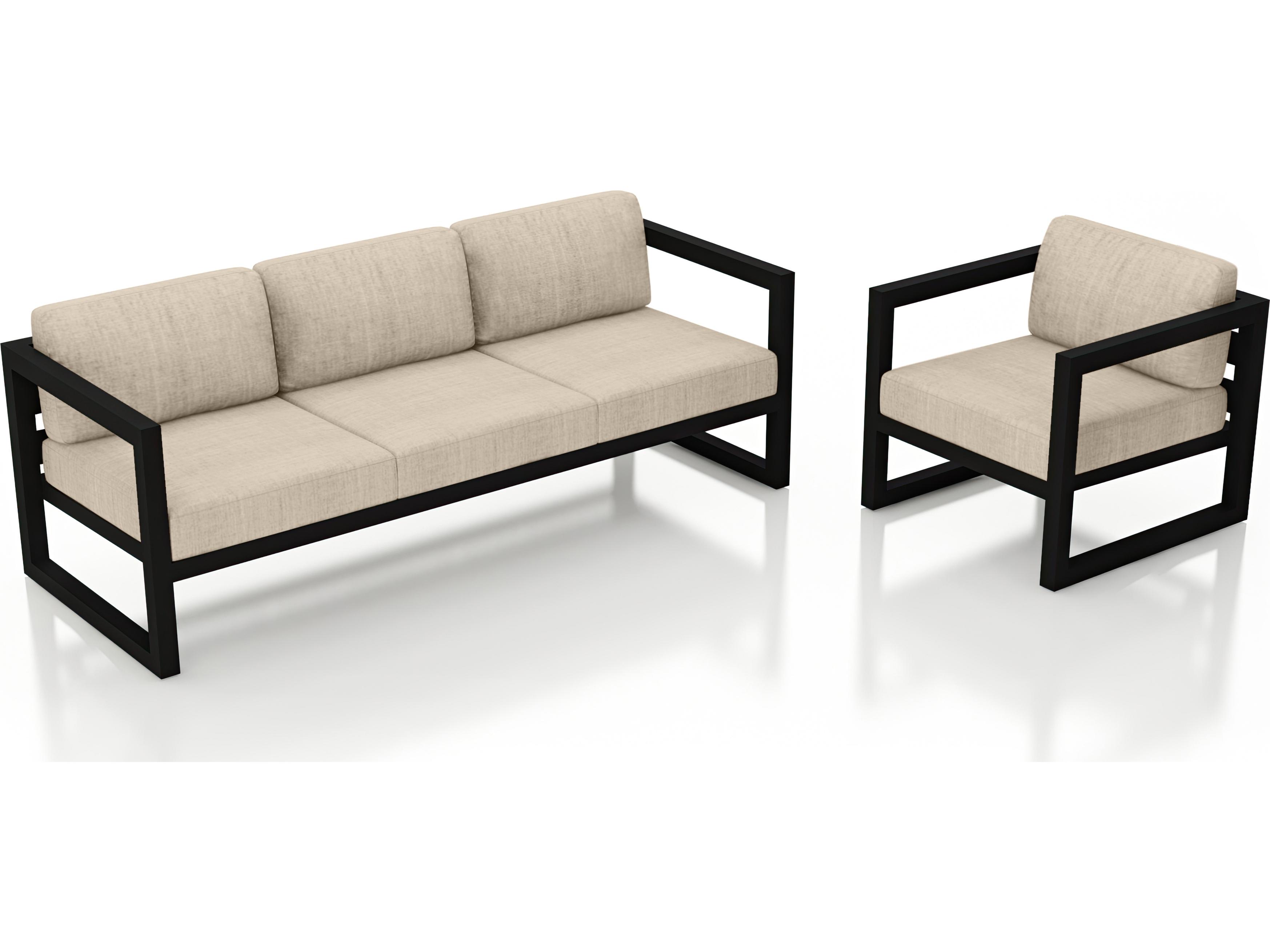 Harmonia Living Avion Aluminum Black 2 Piece Sofa Patio Lounge Set