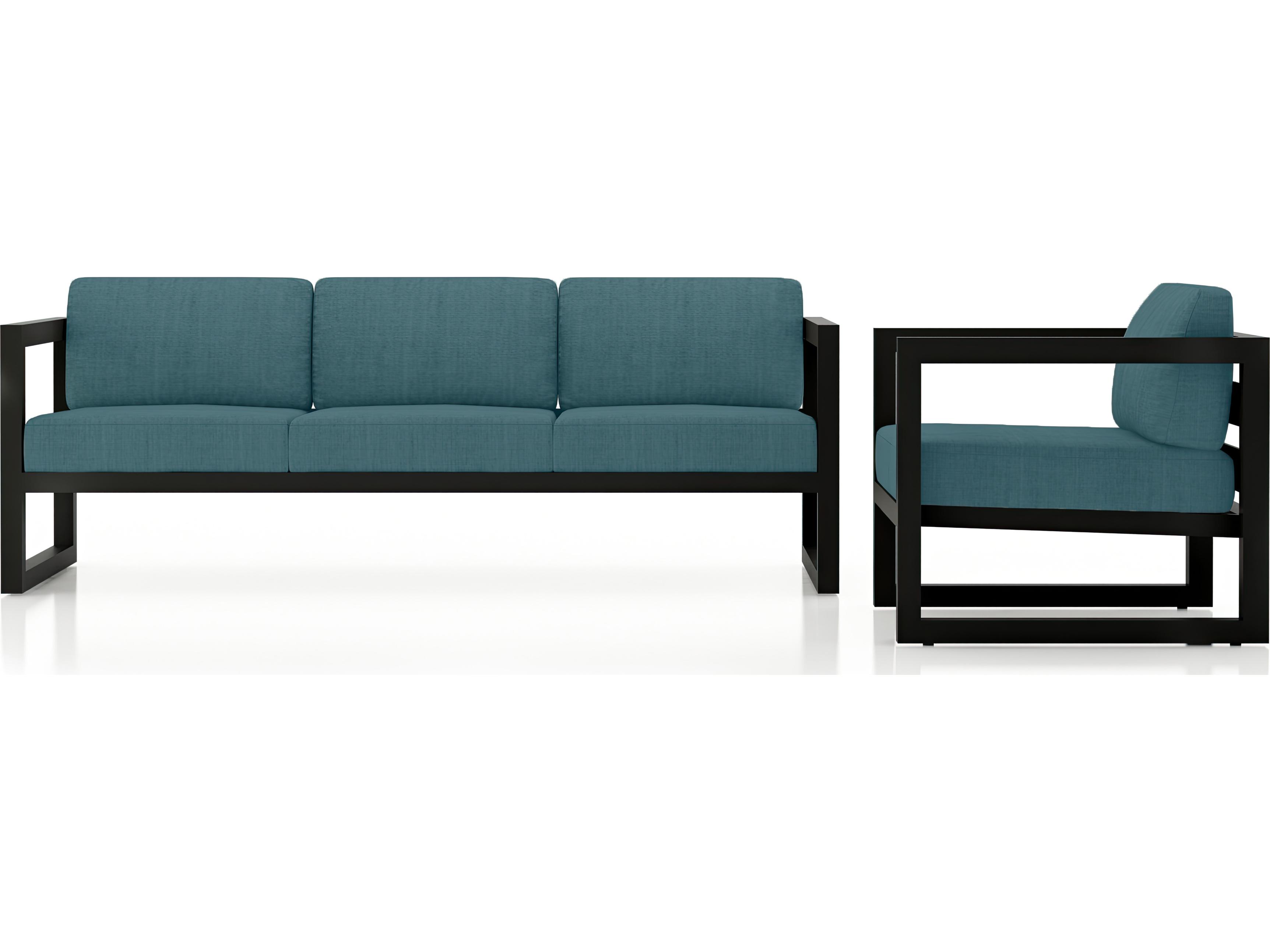 Harmonia Living Avion Aluminum Black 2 Piece Sofa Patio Lounge Set