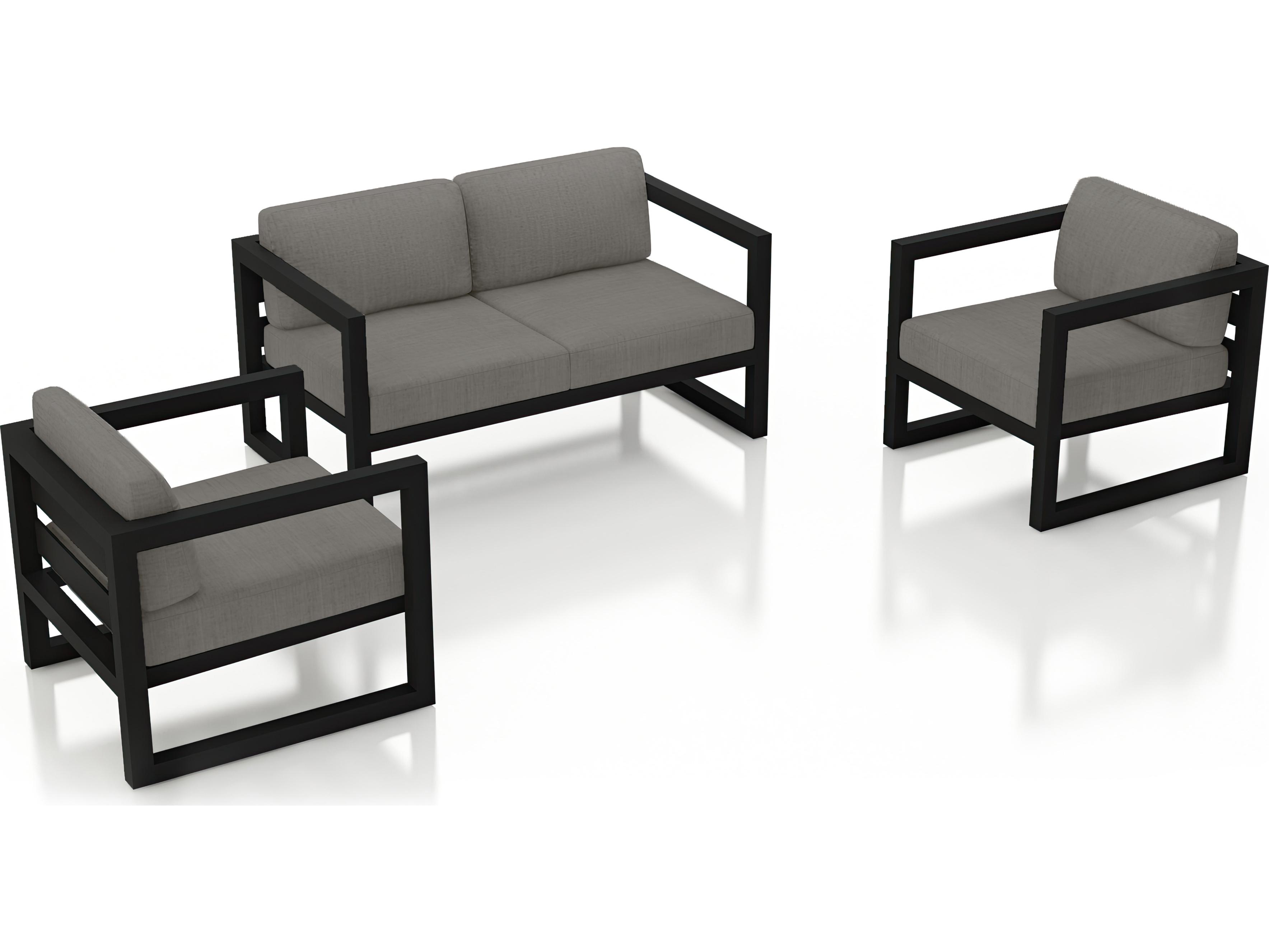 Harmonia Living Avion Aluminum Black 3 Piece Loveseat Outdoor Patio Lounge Set