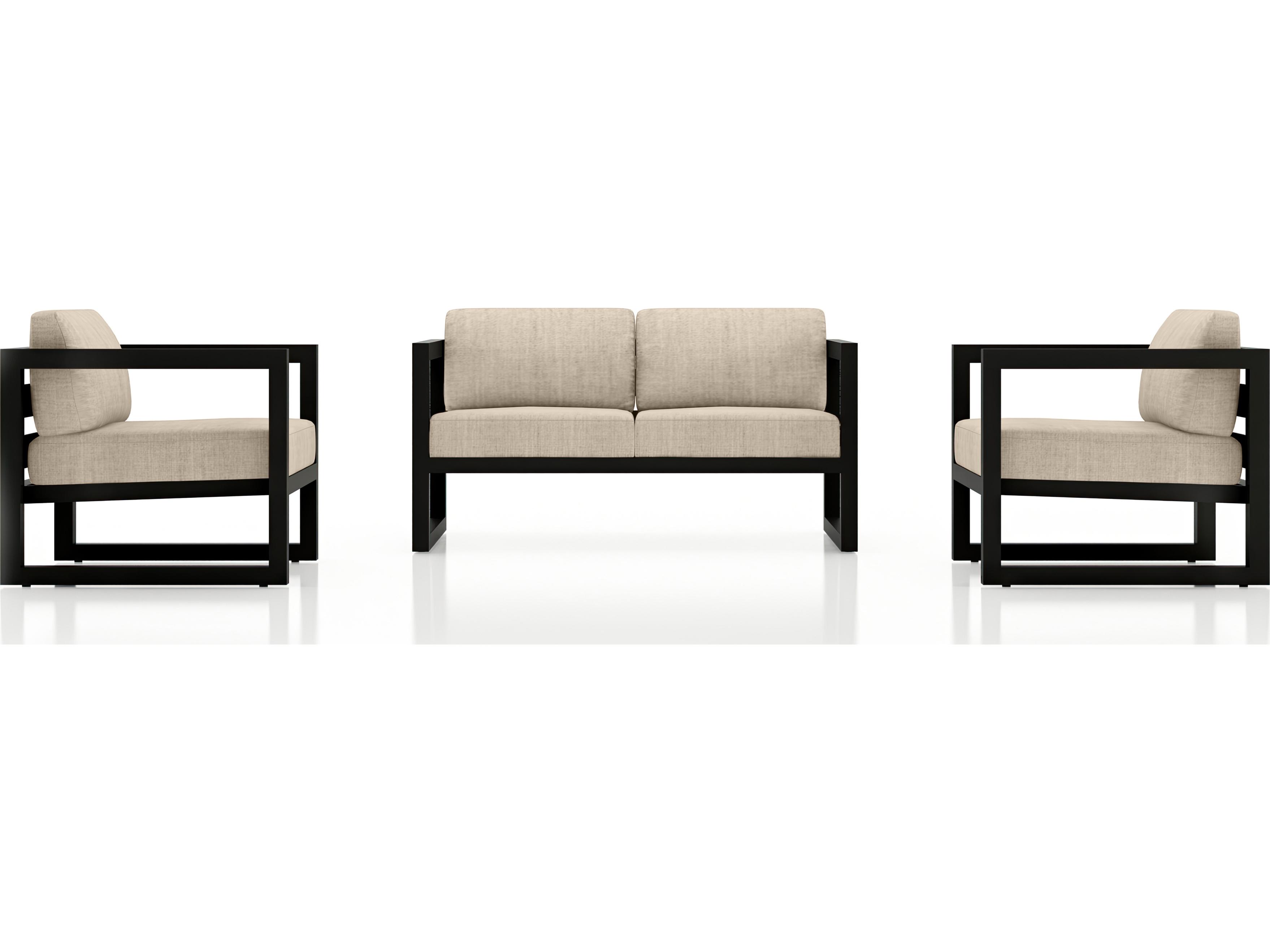 Harmonia Living Avion Aluminum Black 3 Piece Loveseat Outdoor Patio Lounge Set