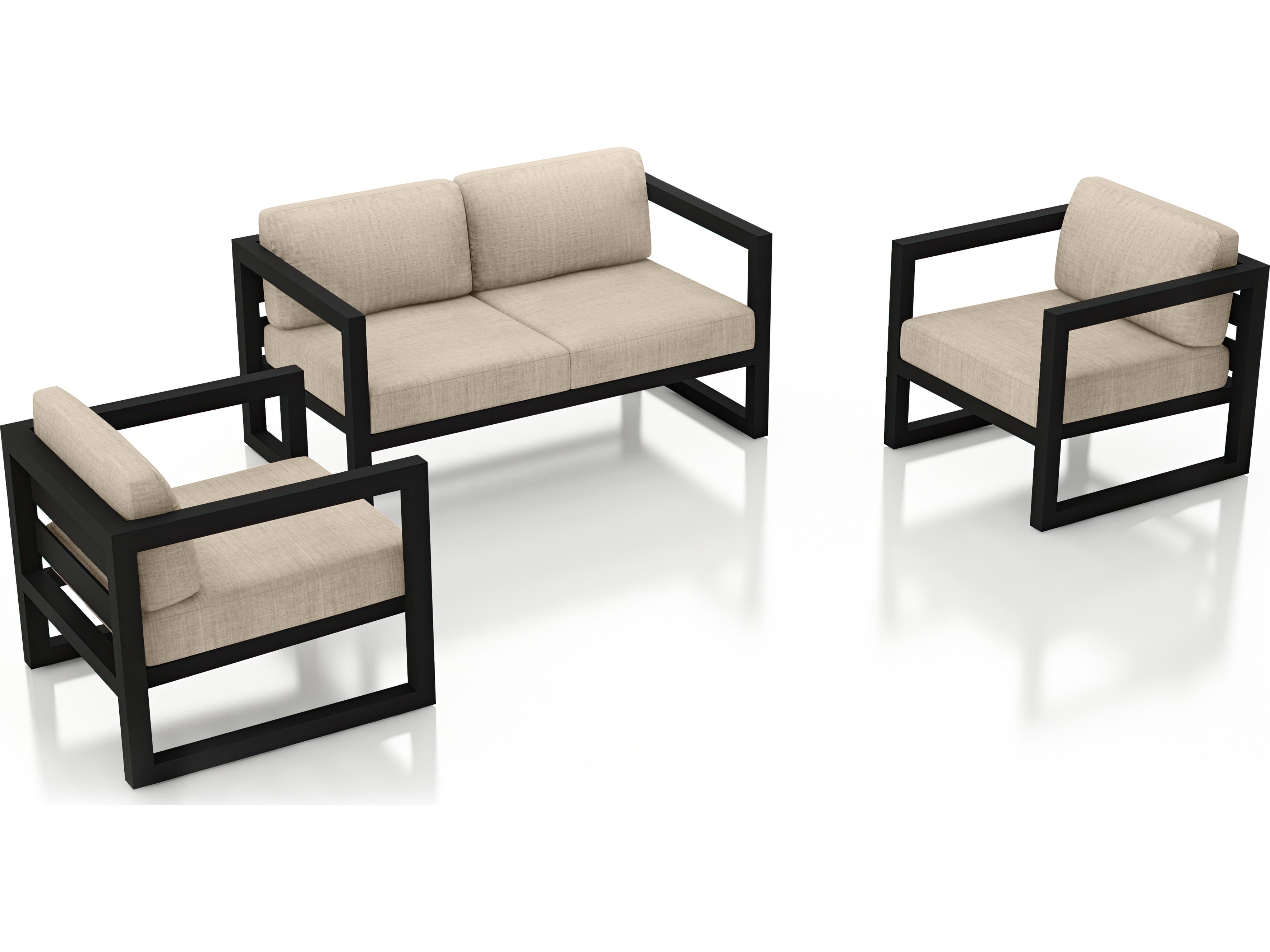 Harmonia Living Avion Aluminum Black 3 Piece Loveseat Outdoor Patio Lounge Set