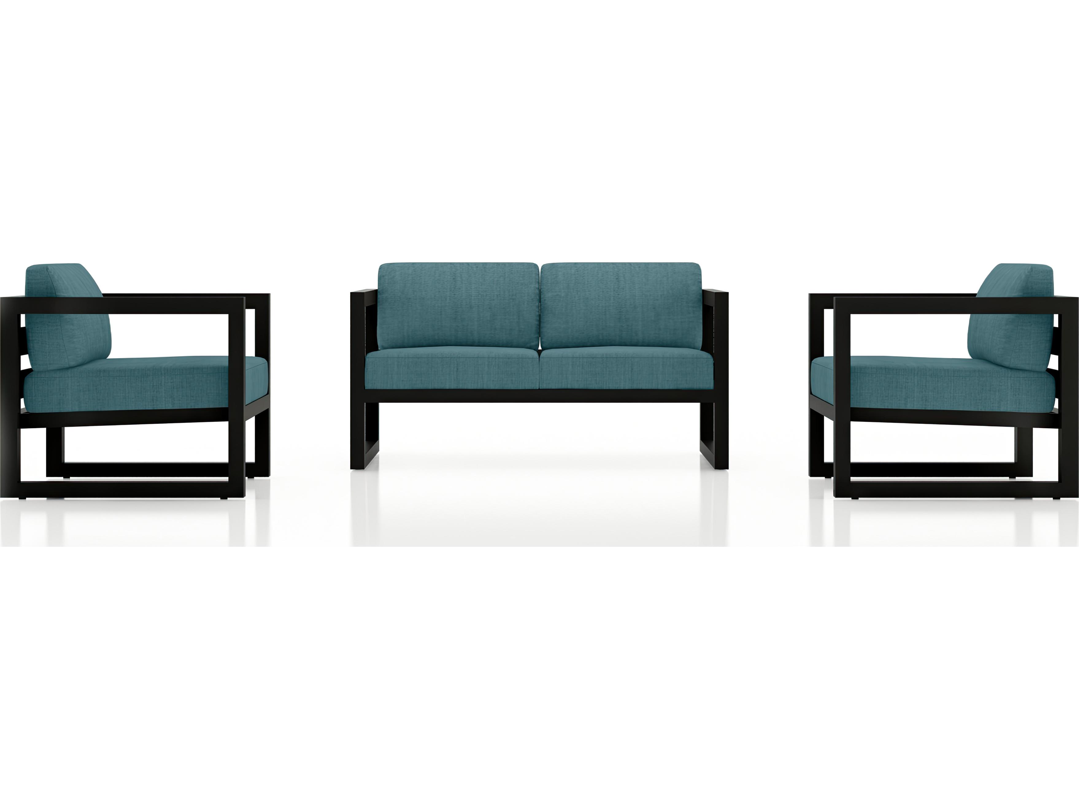 Harmonia Living Avion Aluminum Black 3 Piece Loveseat Outdoor Patio Lounge Set