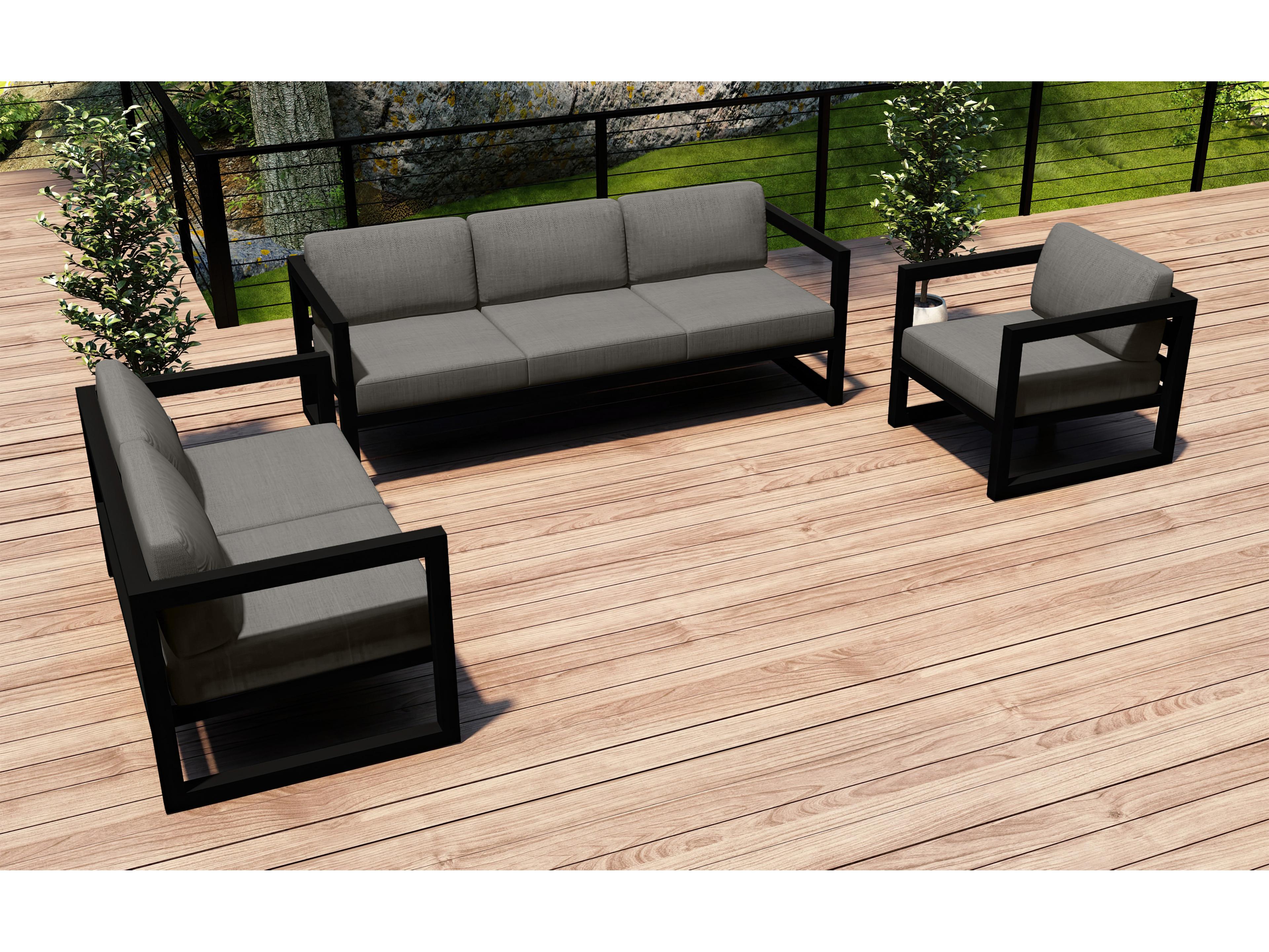 Harmonia Living Avion Aluminum Black 3 Piece Sofa Patio Lounge Set