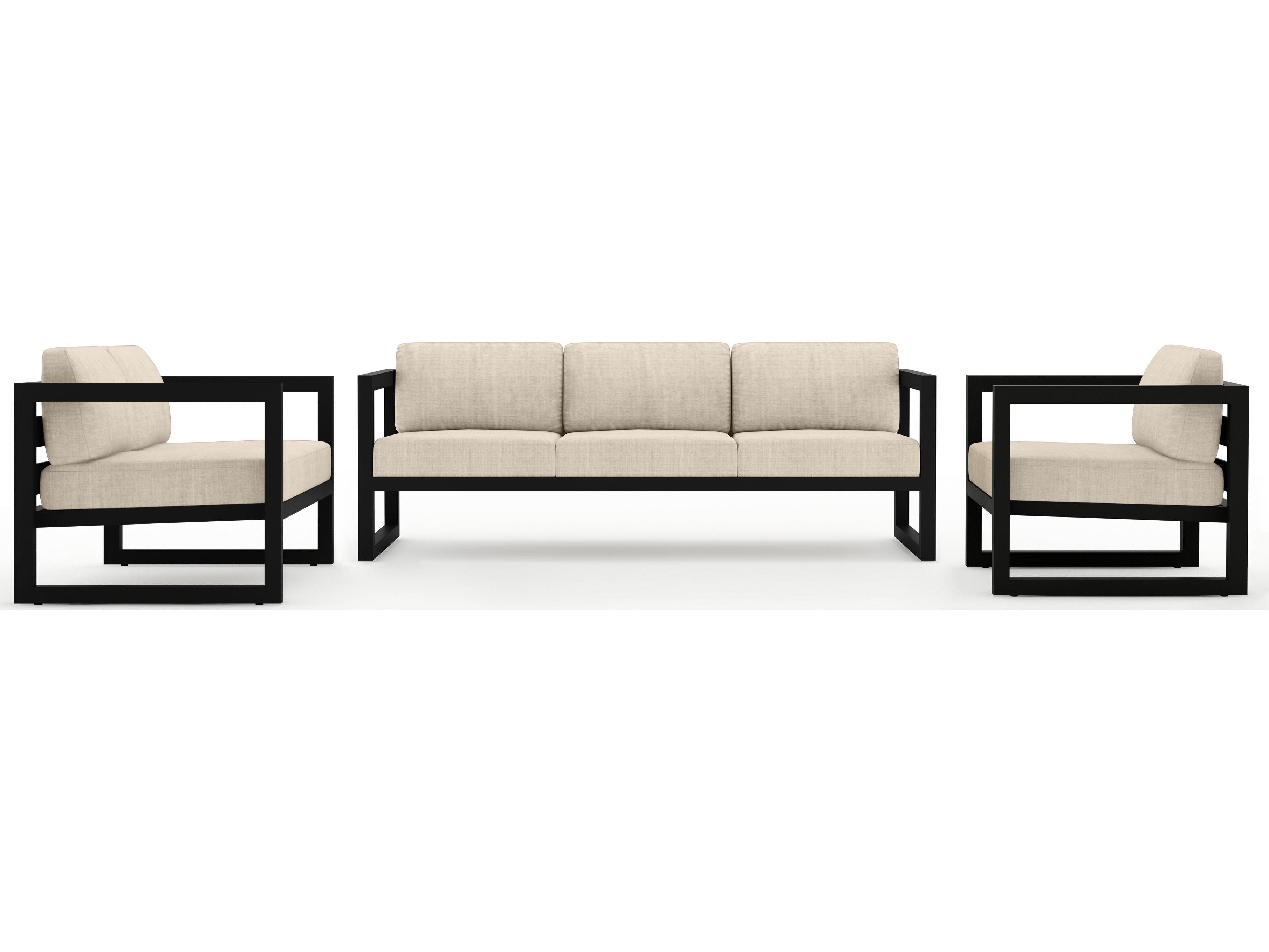 Harmonia Living Avion Aluminum Black 3 Piece Sofa Patio Lounge Set