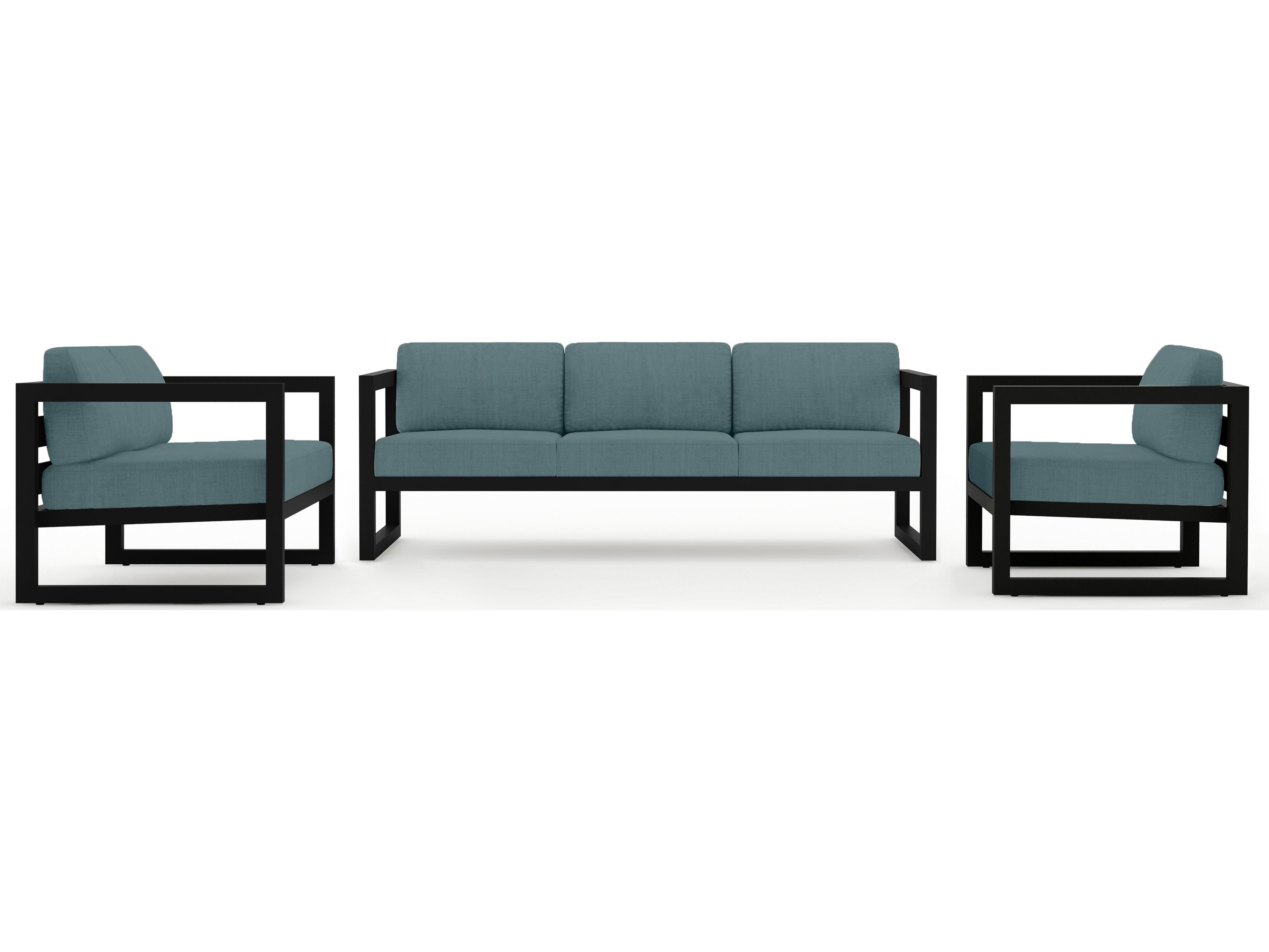 Harmonia Living Avion Aluminum Black 3 Piece Sofa Patio Lounge Set