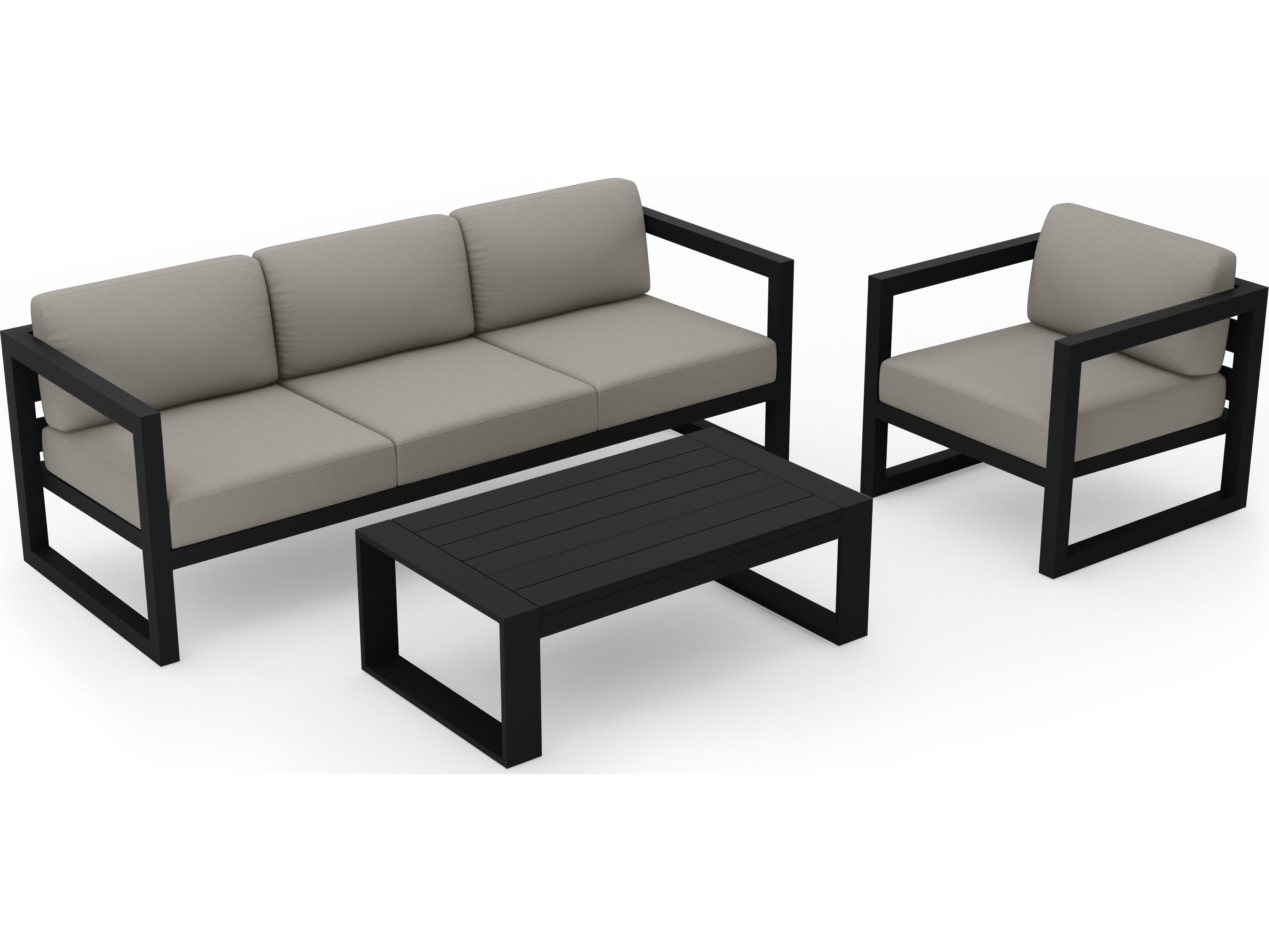 Harmonia Living Avion Aluminum Black 3 Piece Sofa Outdoor Lounge Set