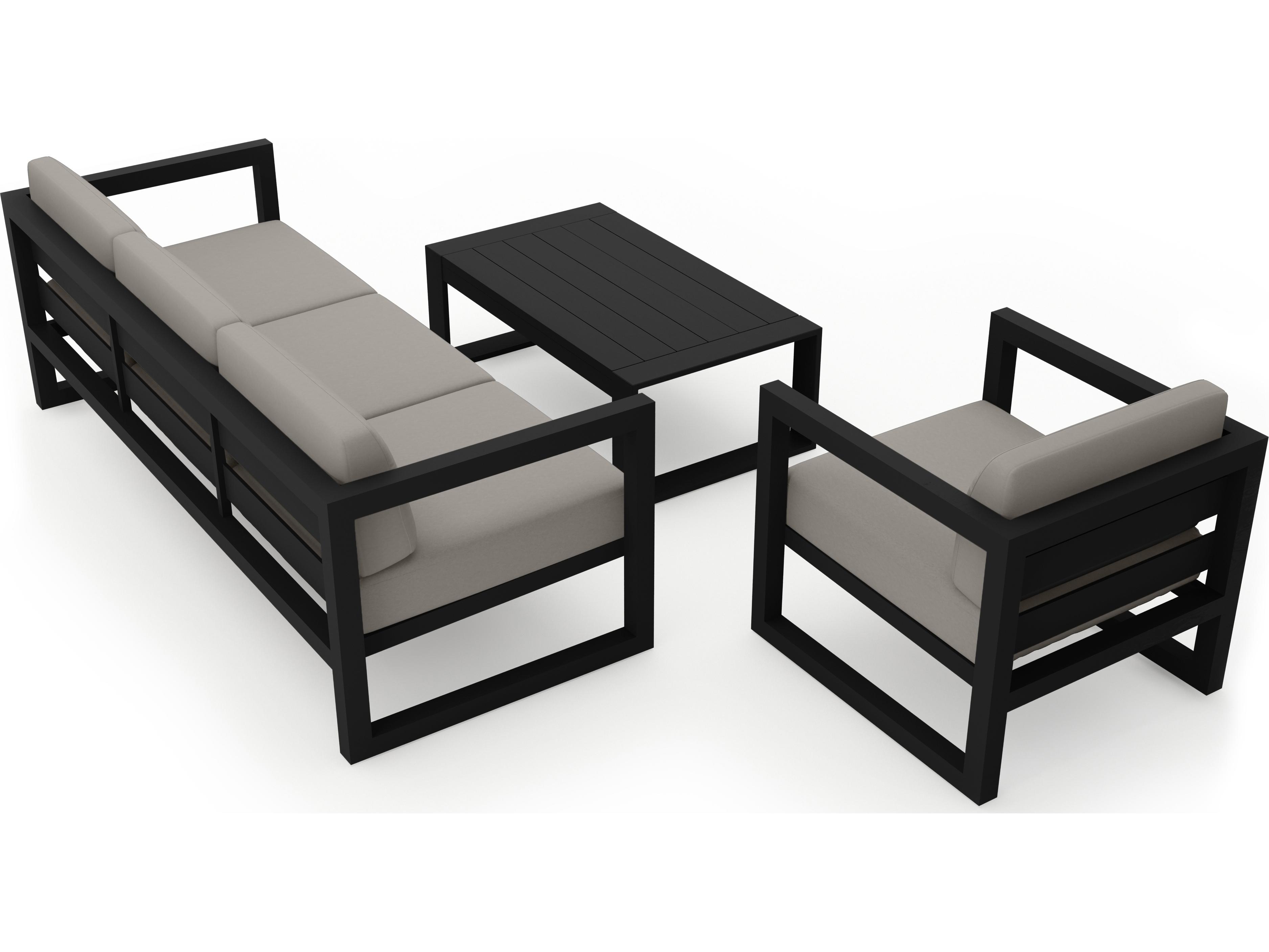Harmonia Living Avion Aluminum Black 3 Piece Sofa Outdoor Lounge Set