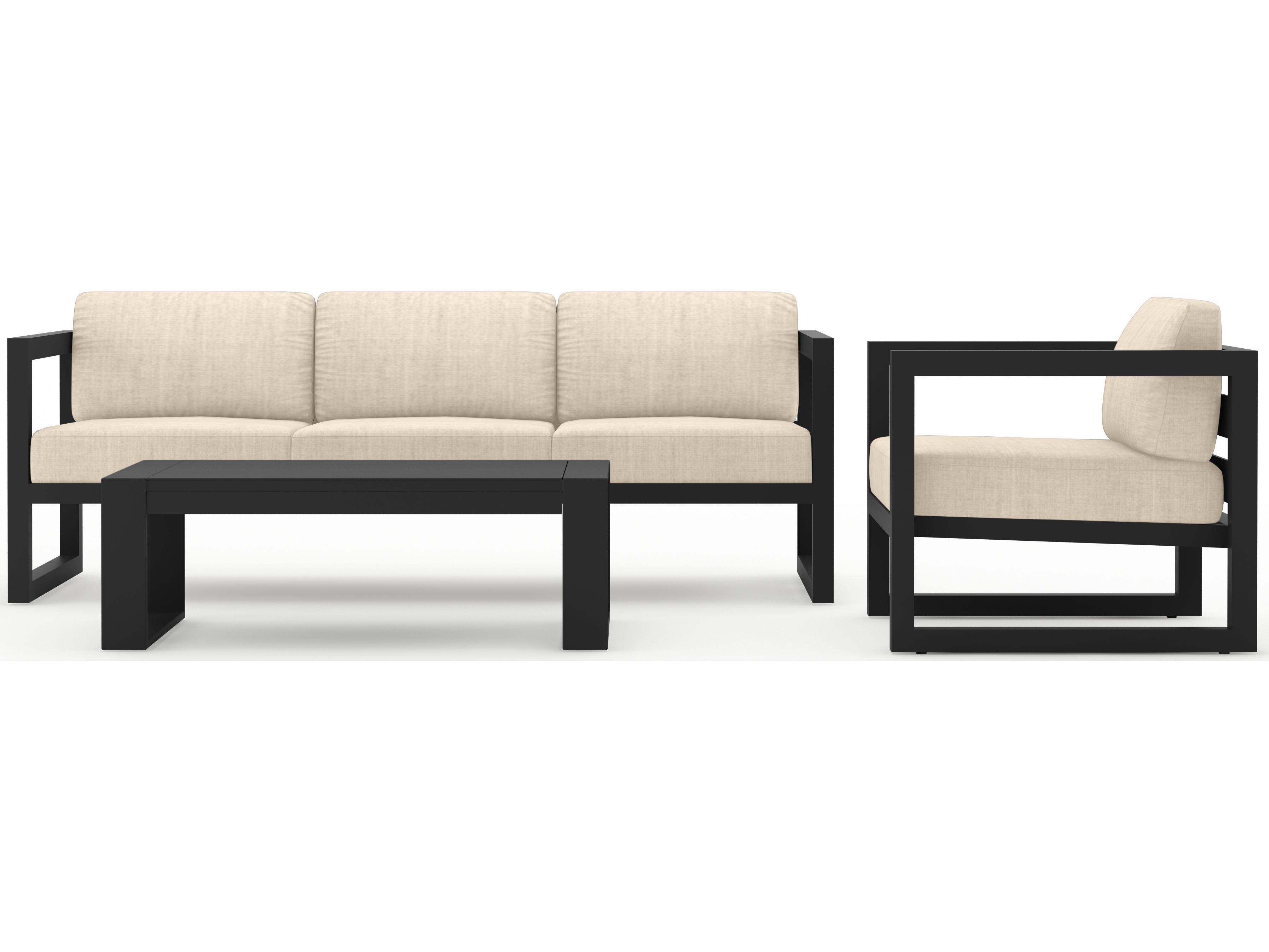 Harmonia Living Avion Aluminum Black 3 Piece Sofa Outdoor Lounge Set