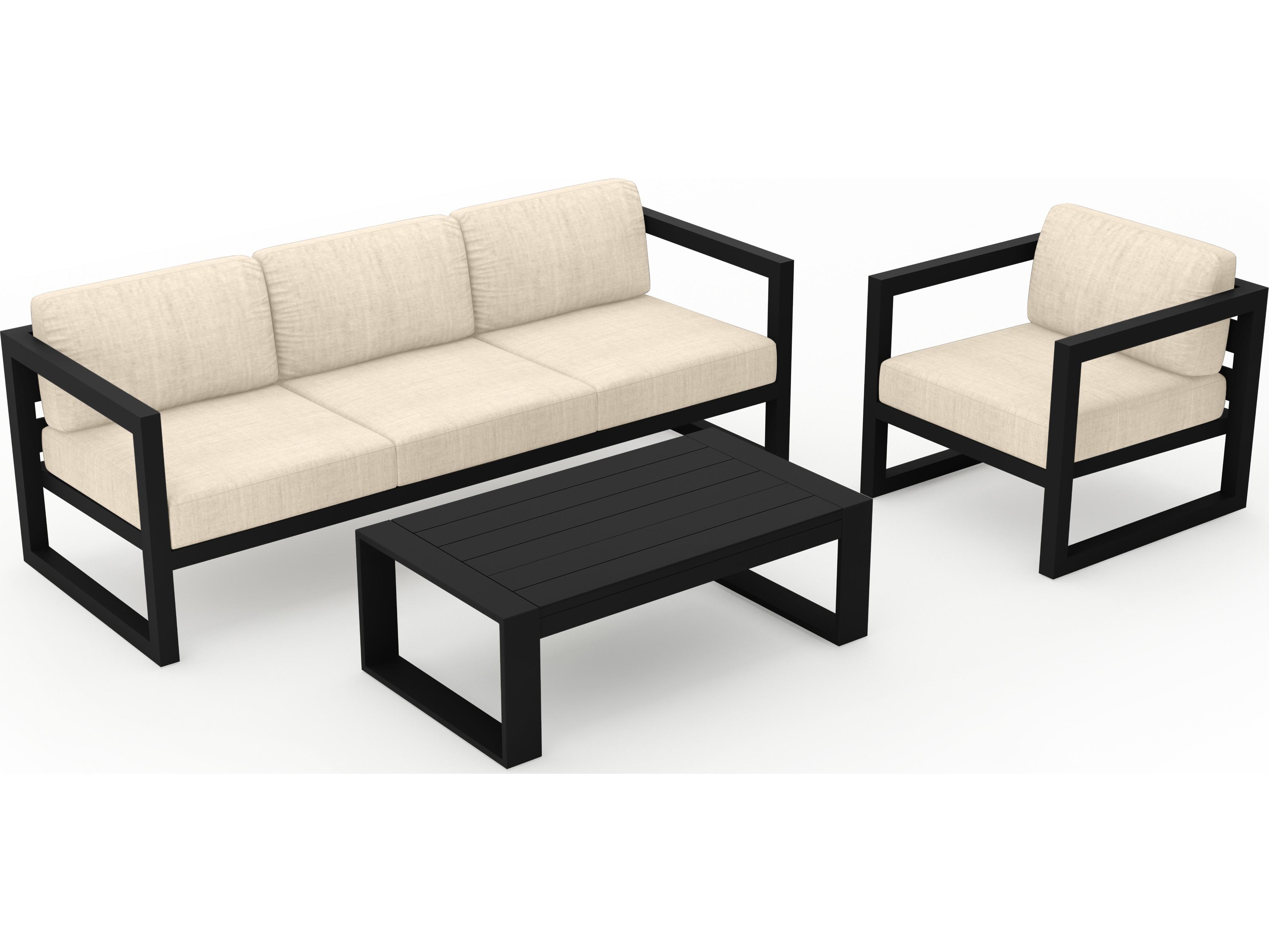 Harmonia Living Avion Aluminum Black 3 Piece Sofa Outdoor Lounge Set