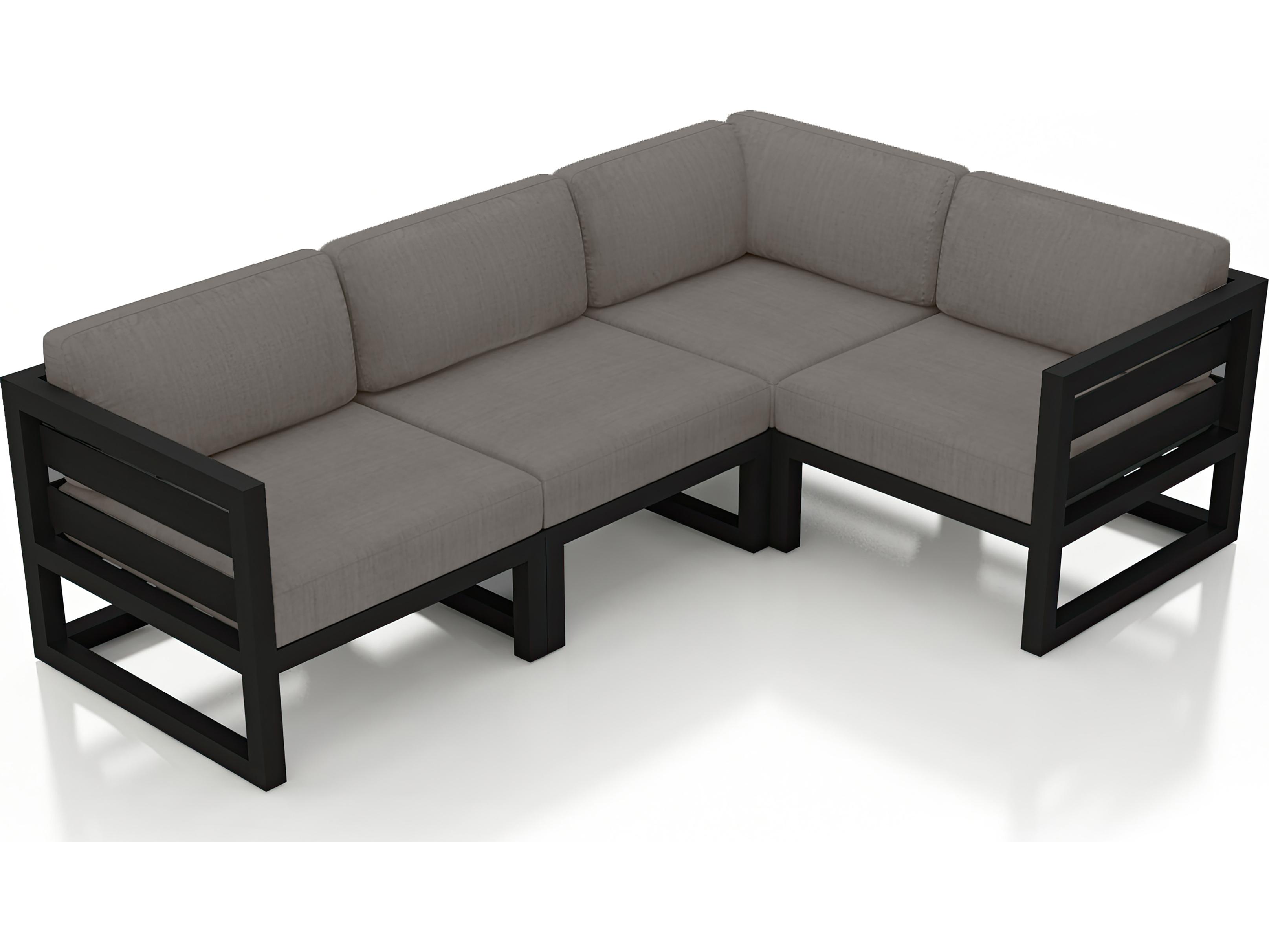 Harmonia Living Avion Aluminum Black 4 Piece Sectional Patio Lounge Set