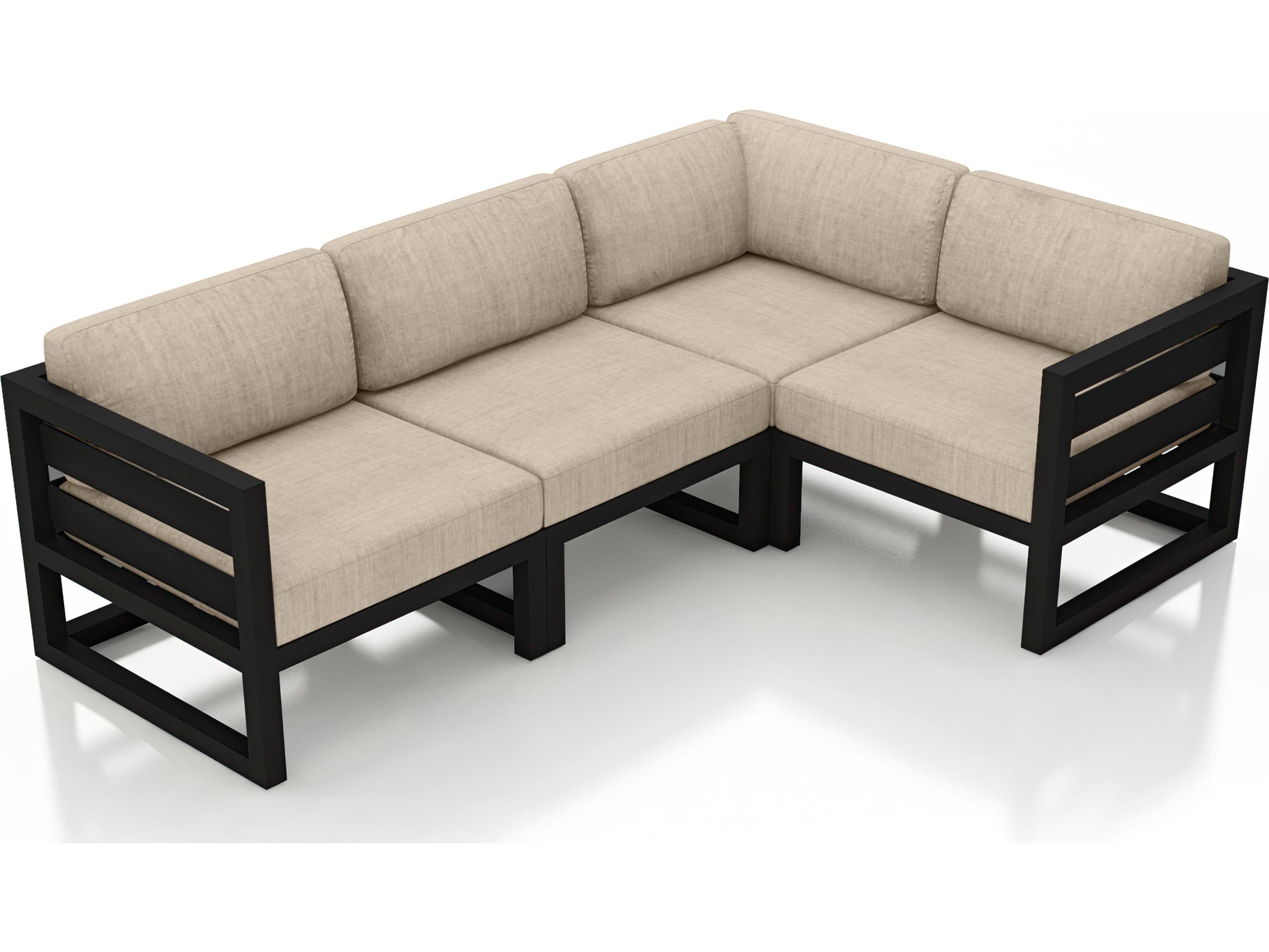 Harmonia Living Avion Aluminum Black 4 Piece Sectional Patio Lounge Set
