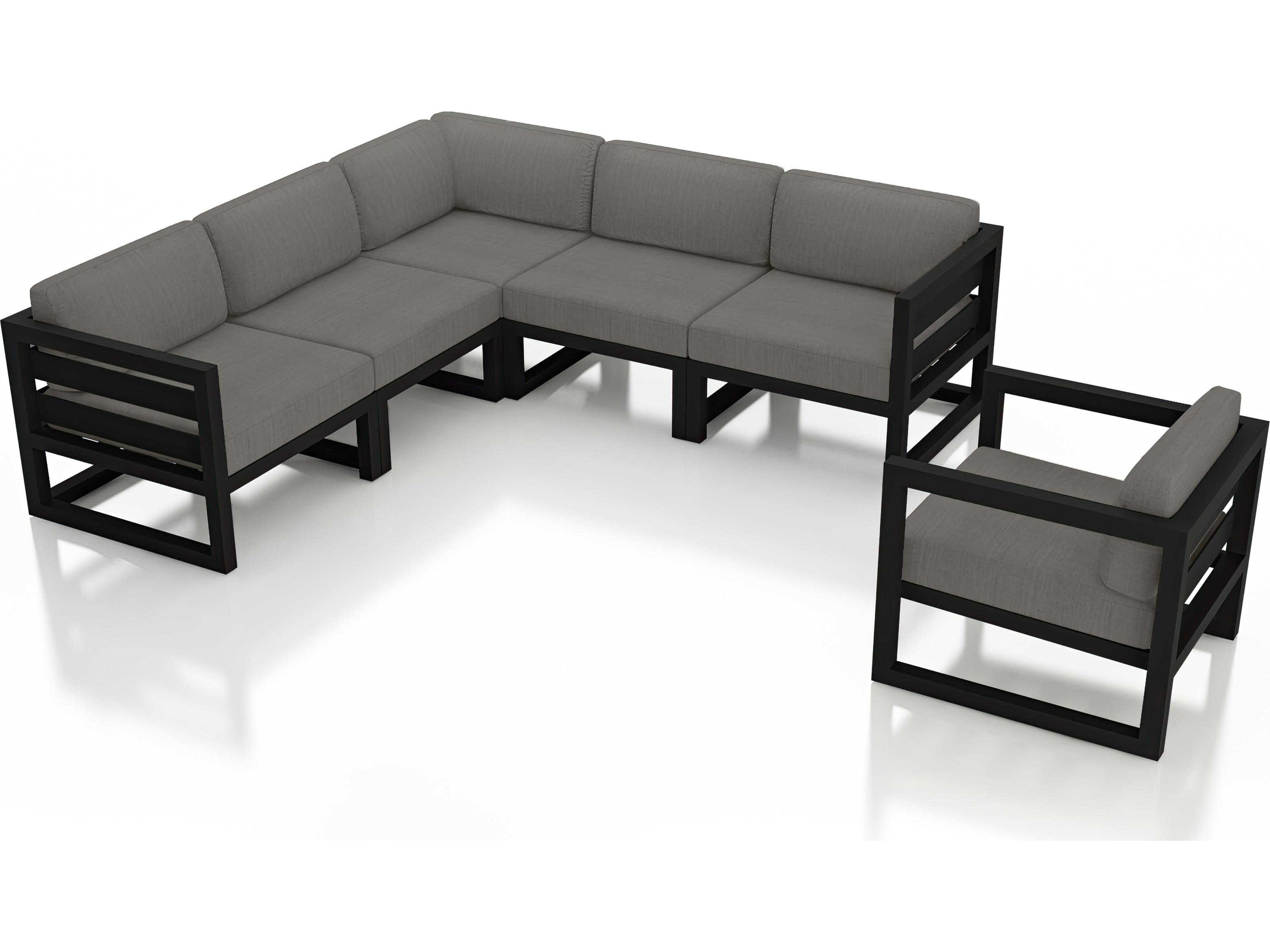 Harmonia Living Avion Aluminum Black 6 Piece Sectional Outdoor Lounge Set