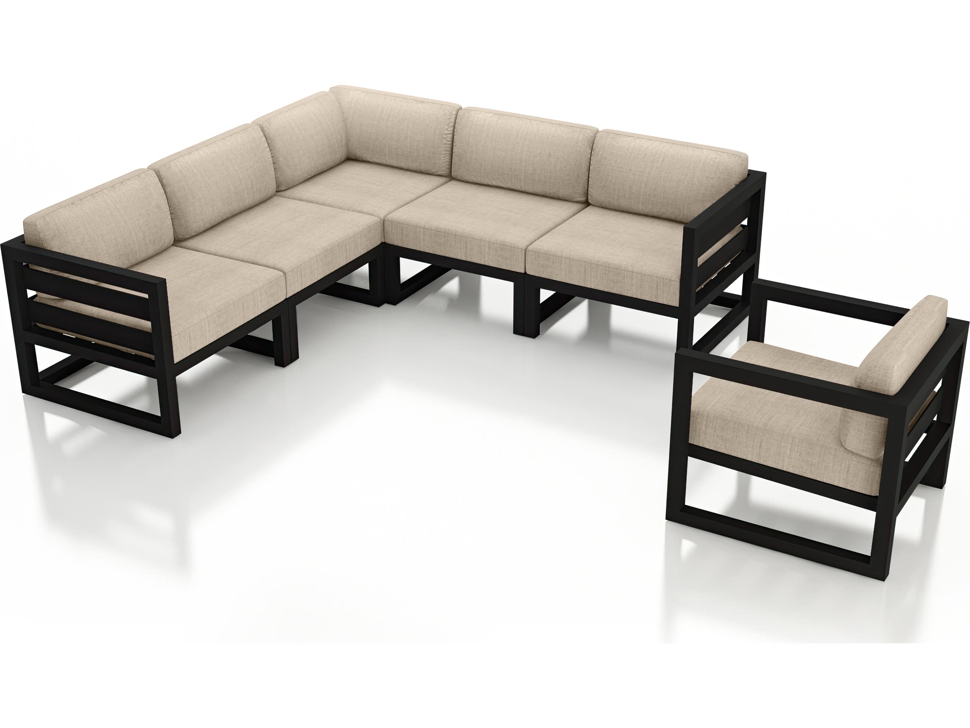 Harmonia Living Avion Aluminum Black 6 Piece Sectional Outdoor Lounge Set