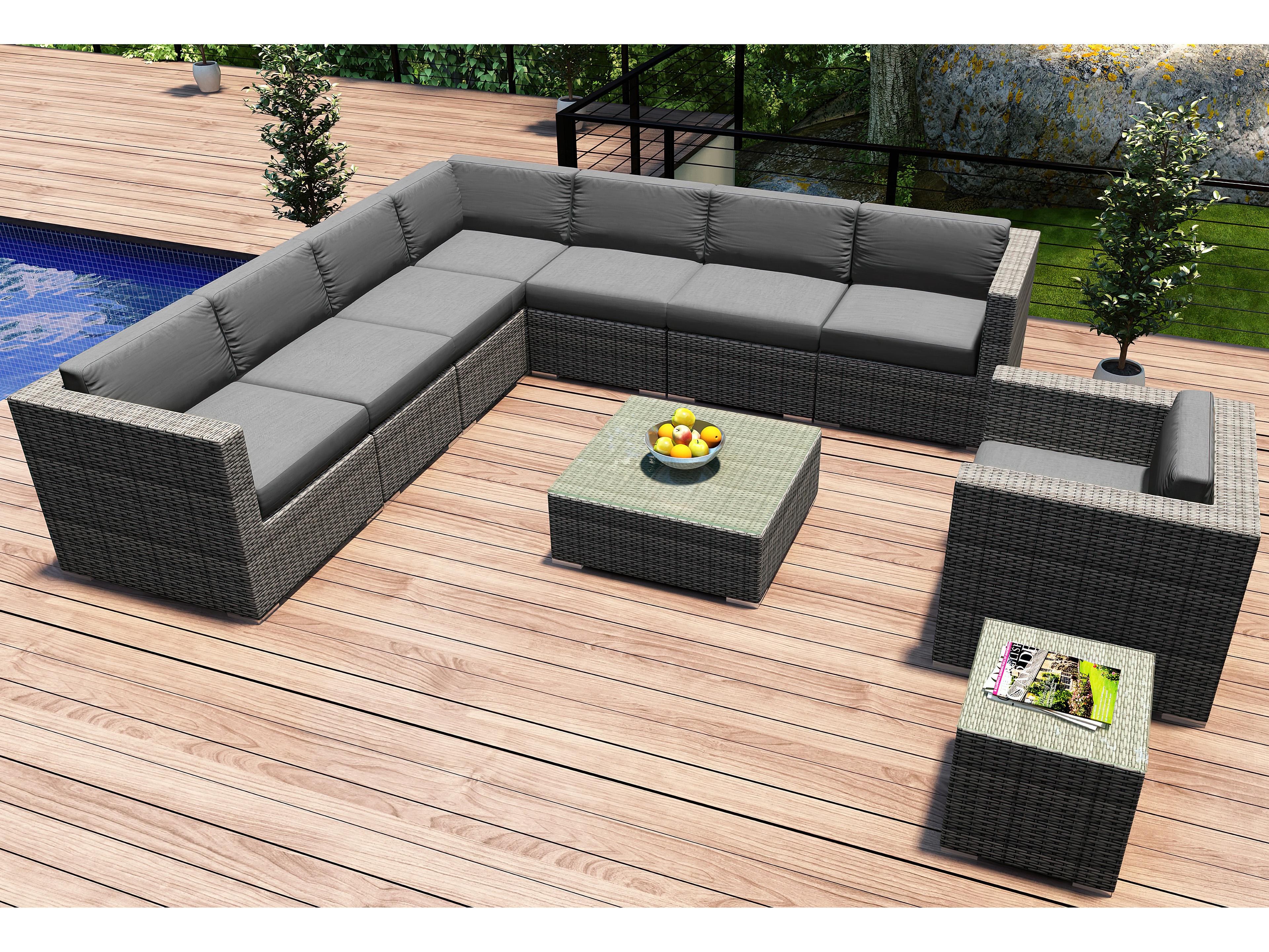 Harmonia Living District HDPE Wicker Textured Slate 10 Piece Sectional Outdoor Lounge Set