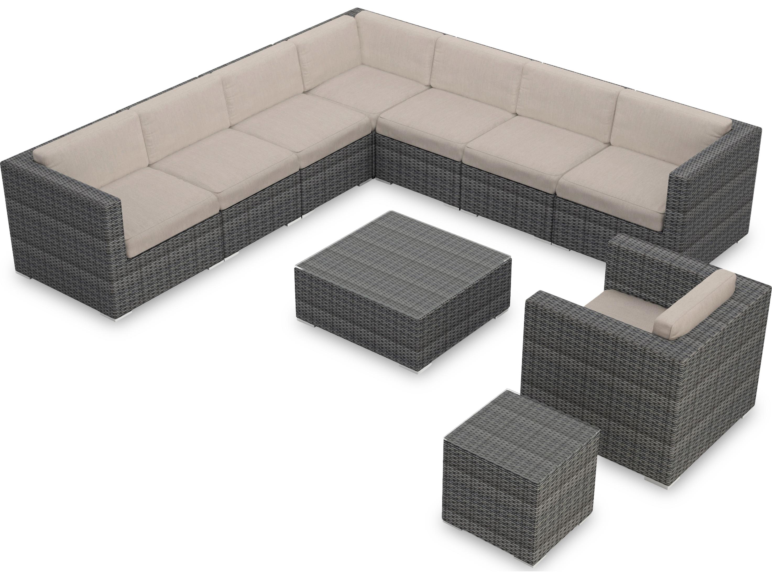 Harmonia Living District HDPE Wicker Textured Slate 10 Piece Sectional Outdoor Lounge Set