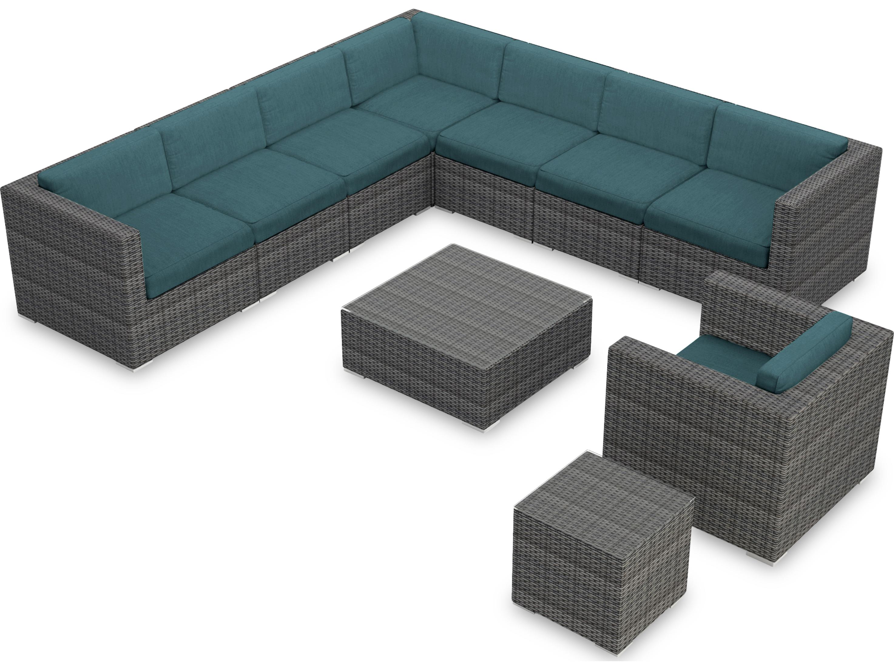 Harmonia Living District HDPE Wicker Textured Slate 10 Piece Sectional Outdoor Lounge Set