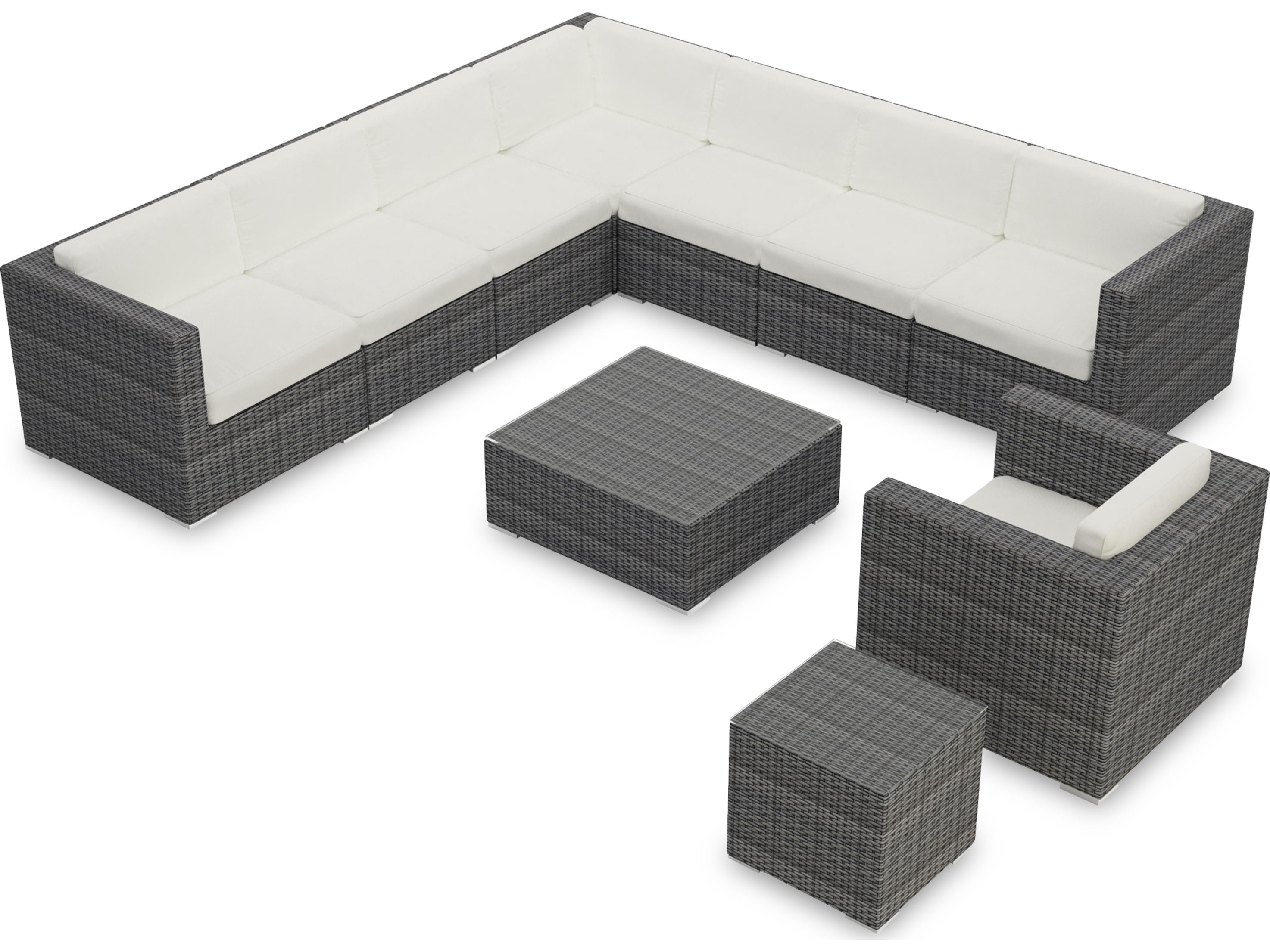 Harmonia Living District HDPE Wicker Textured Slate 10 Piece Sectional Outdoor Lounge Set
