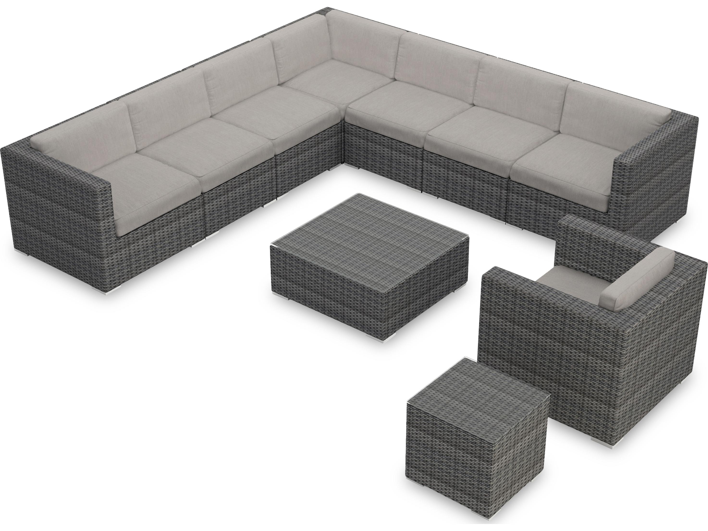Harmonia Living District HDPE Wicker Textured Slate 10 Piece Sectional Outdoor Lounge Set