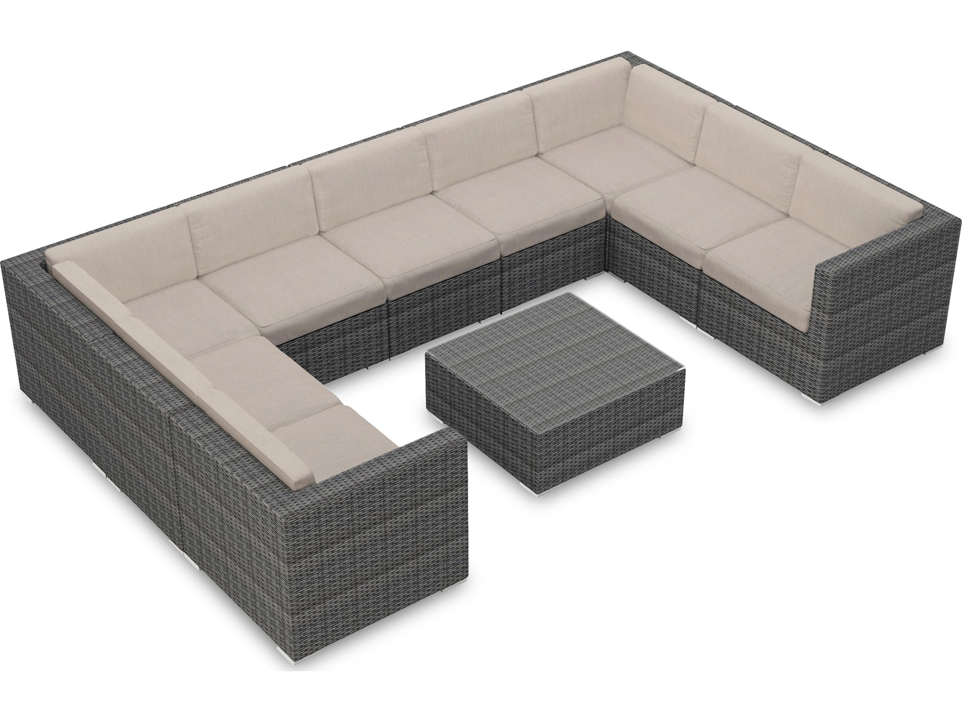 Harmonia Living District HDPE Wicker Textured Slate 10 Piece Surround Sectional Outdoor Patio Lounge Set