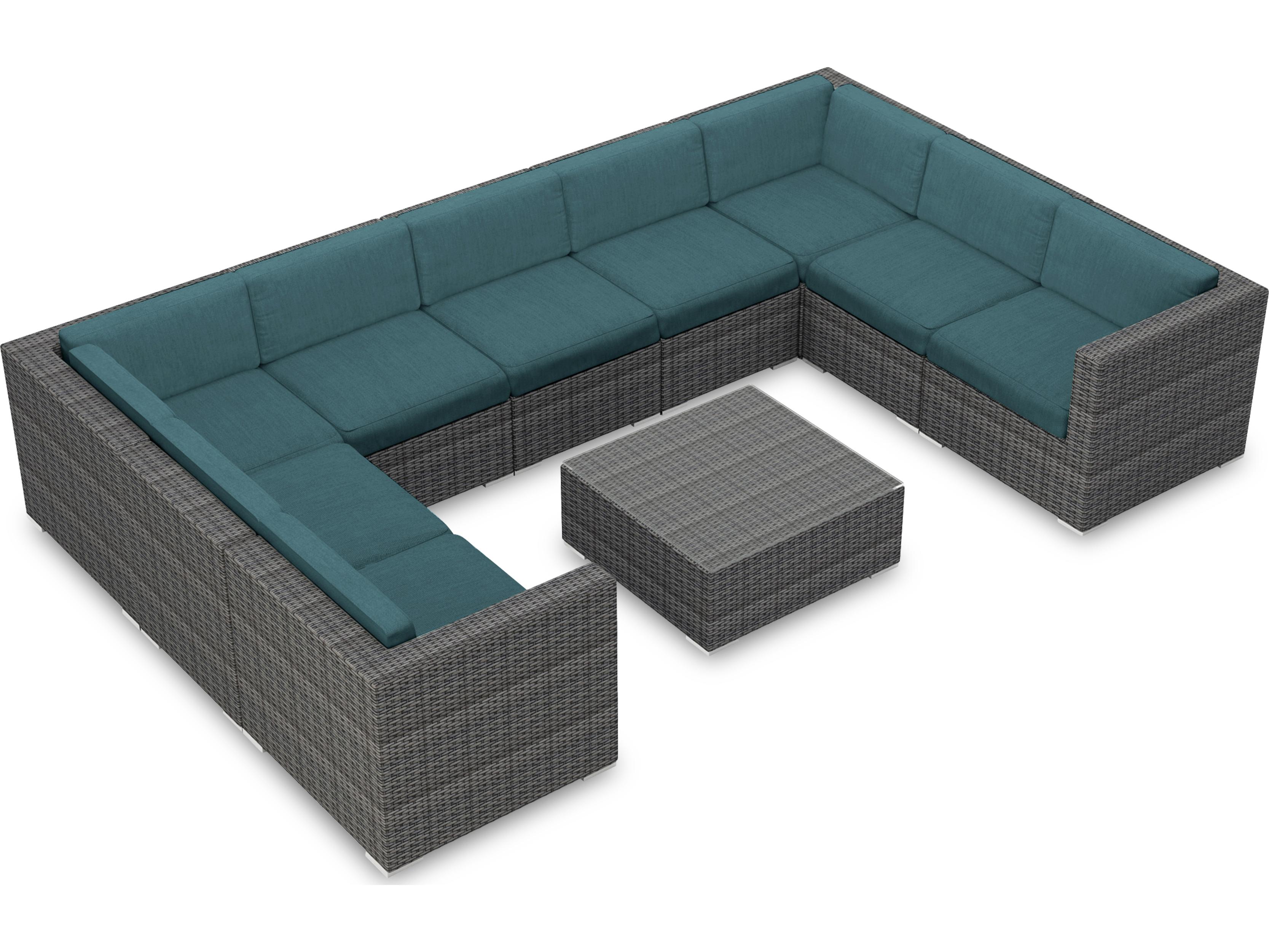 Harmonia Living District HDPE Wicker Textured Slate 10 Piece Surround Sectional Outdoor Patio Lounge Set