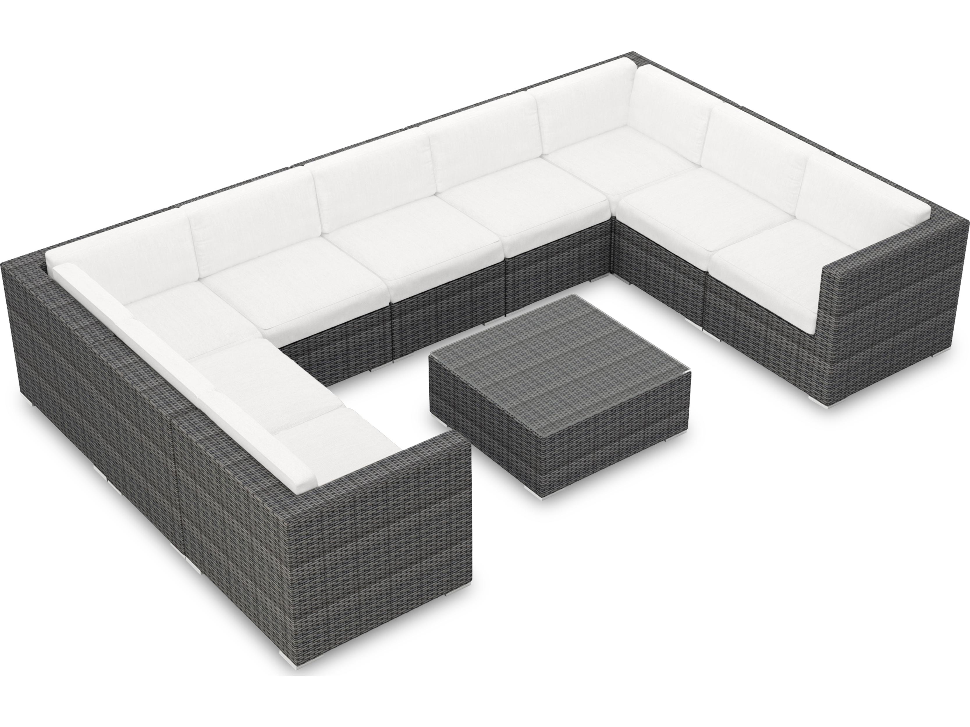 Harmonia Living District HDPE Wicker Textured Slate 10 Piece Surround Sectional Outdoor Patio Lounge Set