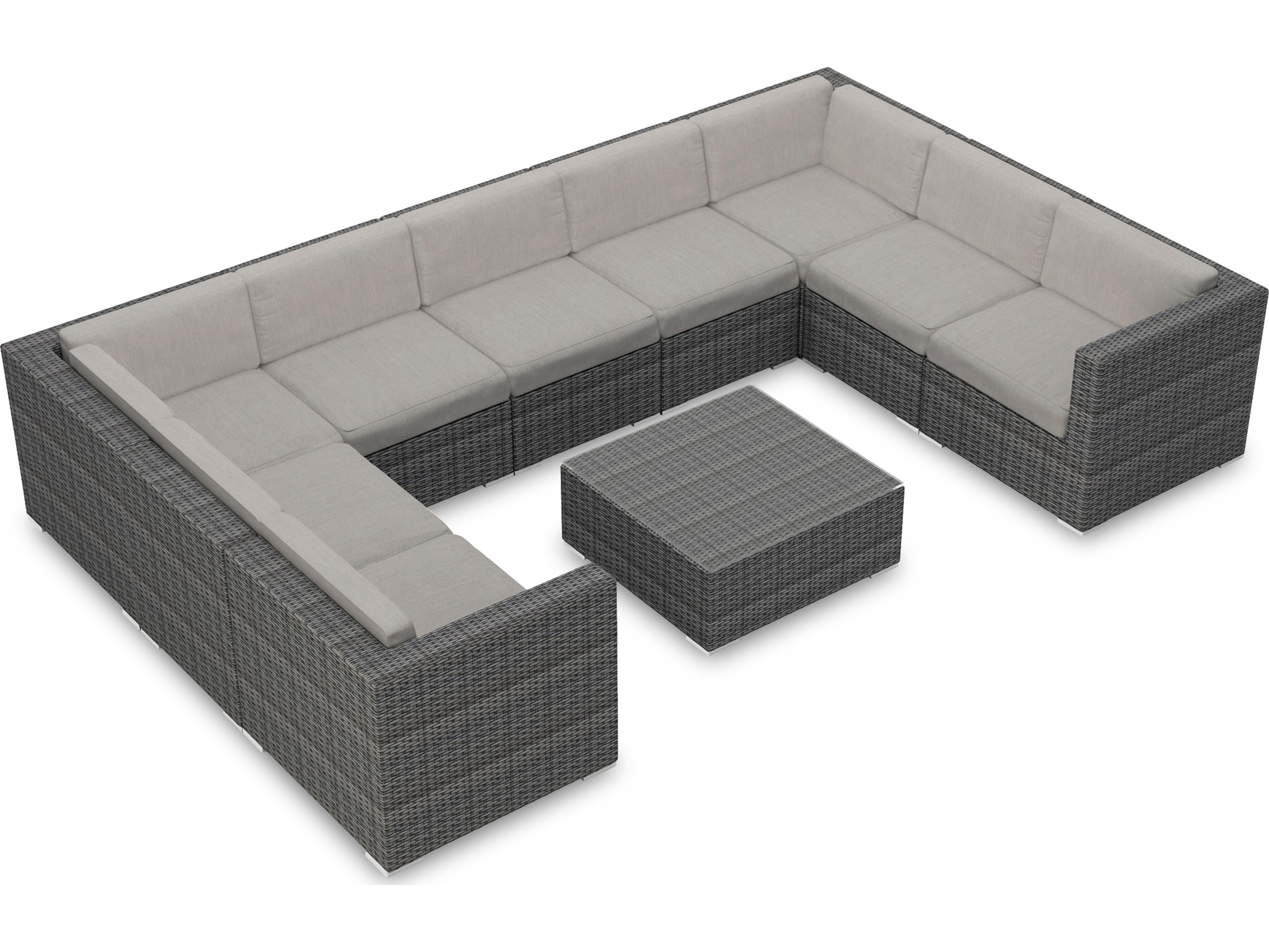Harmonia Living District HDPE Wicker Textured Slate 10 Piece Surround Sectional Outdoor Patio Lounge Set