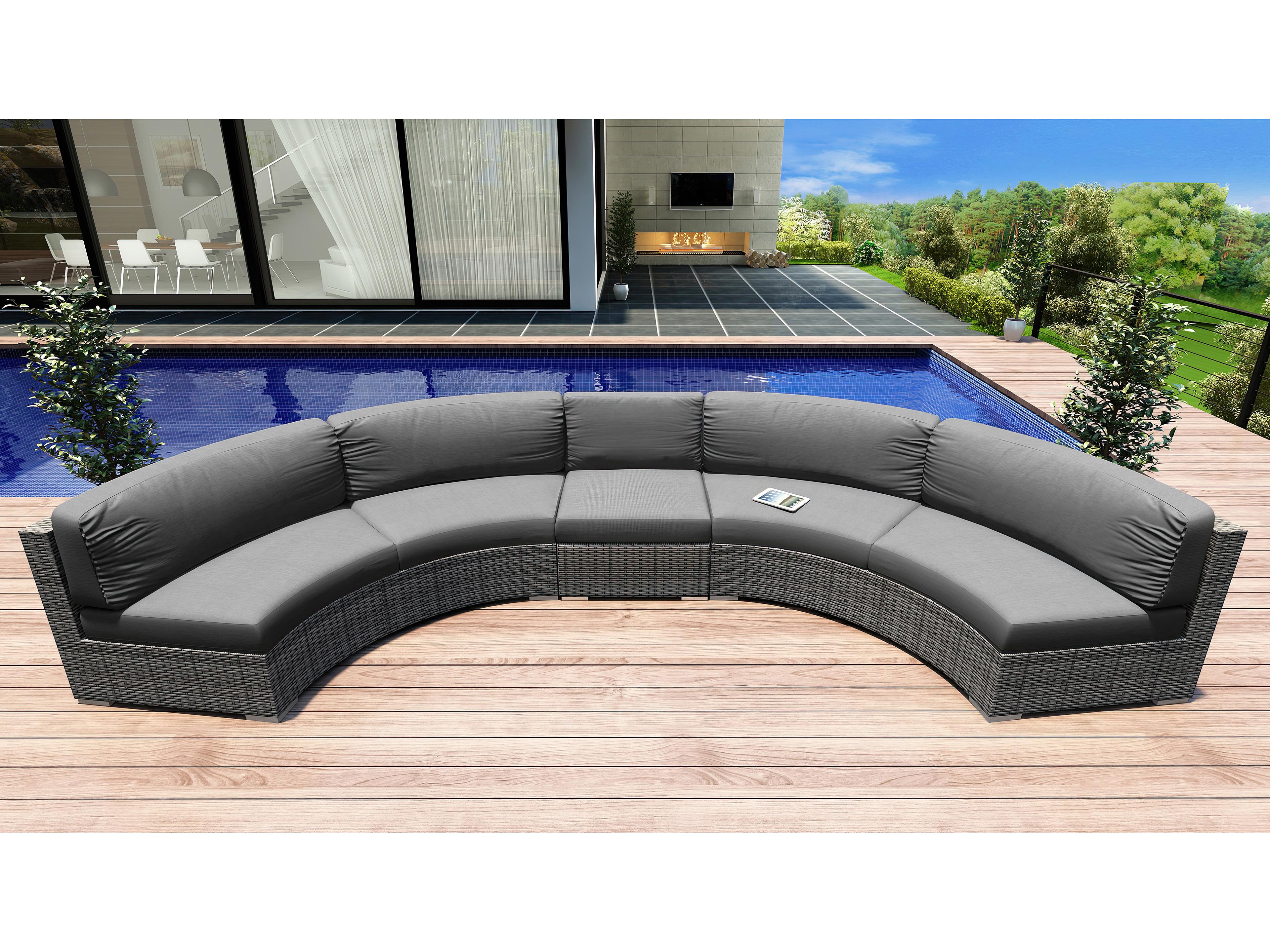 Harmonia Living District HDPE Wicker Textured Slate 3 Piece Extended Curve Sectional Patio Lounge Set