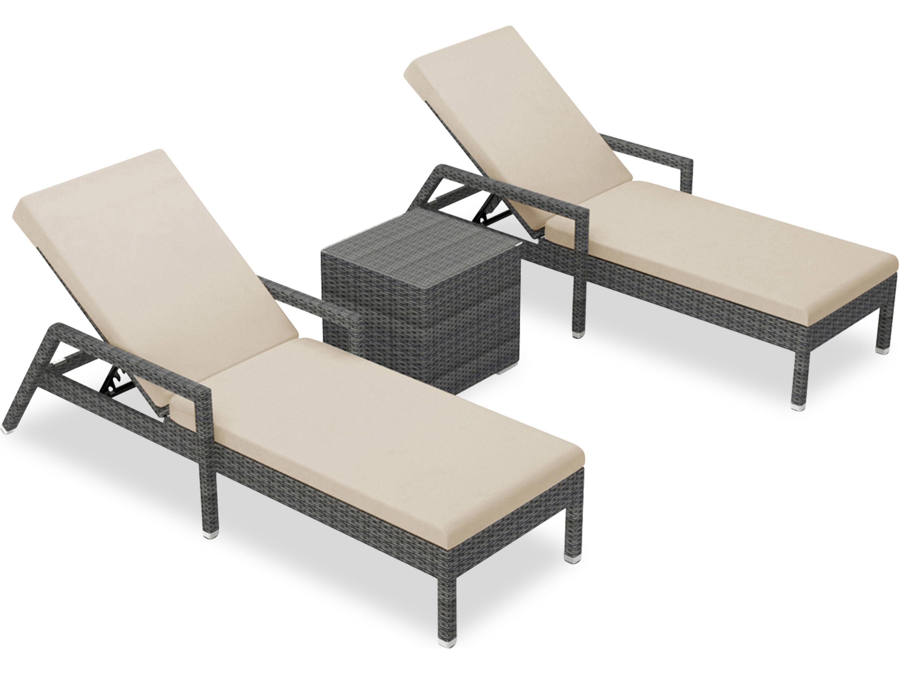Harmonia Living District HDPE Wicker Textured Slate 3 Piece Reclining Chaise Outdoor Lounge Set