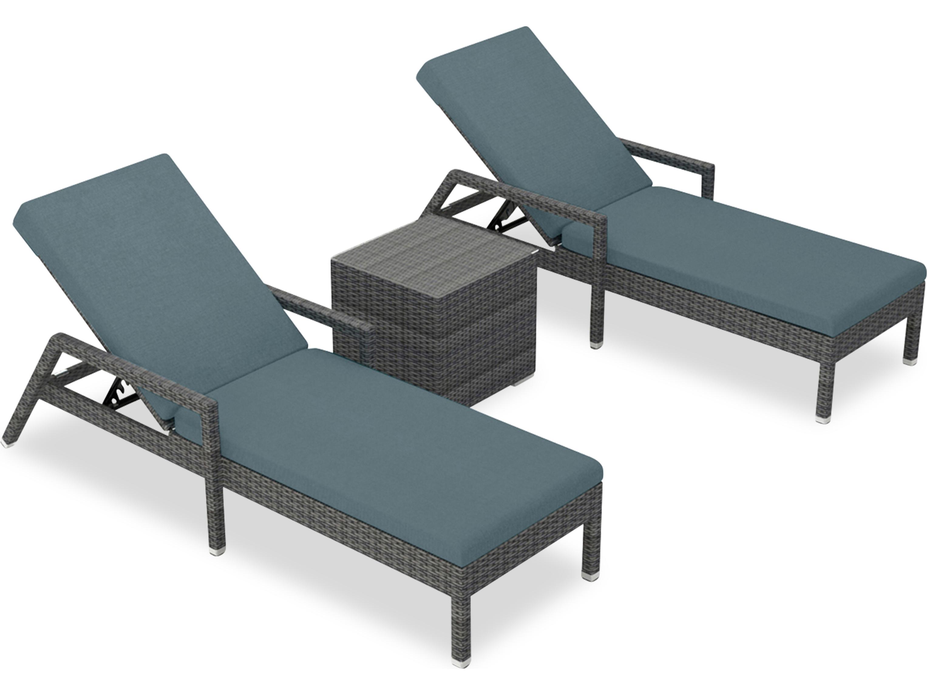Harmonia Living District HDPE Wicker Textured Slate 3 Piece Reclining Chaise Outdoor Lounge Set
