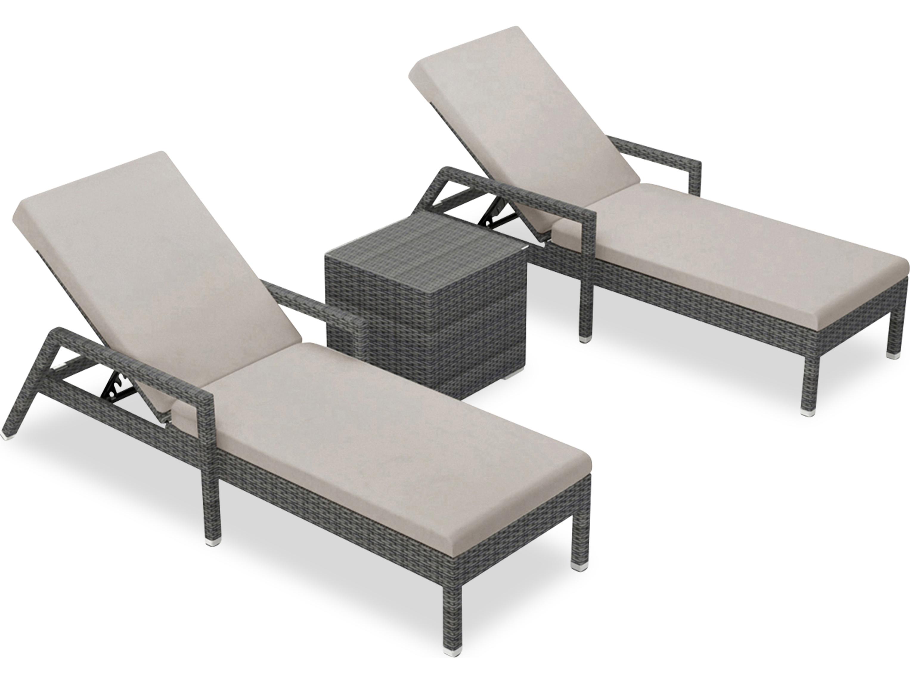 Harmonia Living District HDPE Wicker Textured Slate 3 Piece Reclining Chaise Outdoor Lounge Set