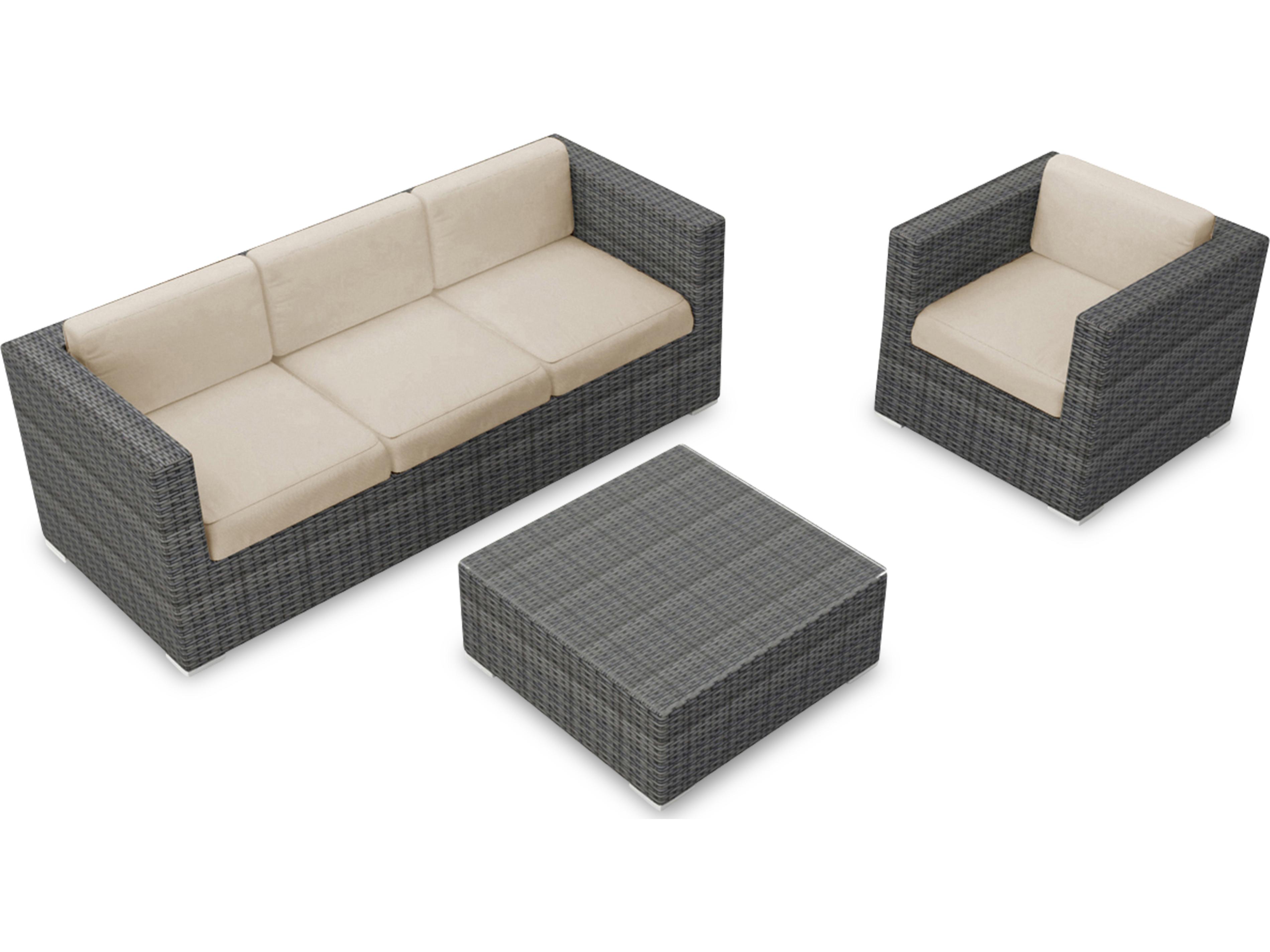 Harmonia Living District HDPE Wicker Textured Slate 3 Piece Sofa Outdoor Patio Lounge Set