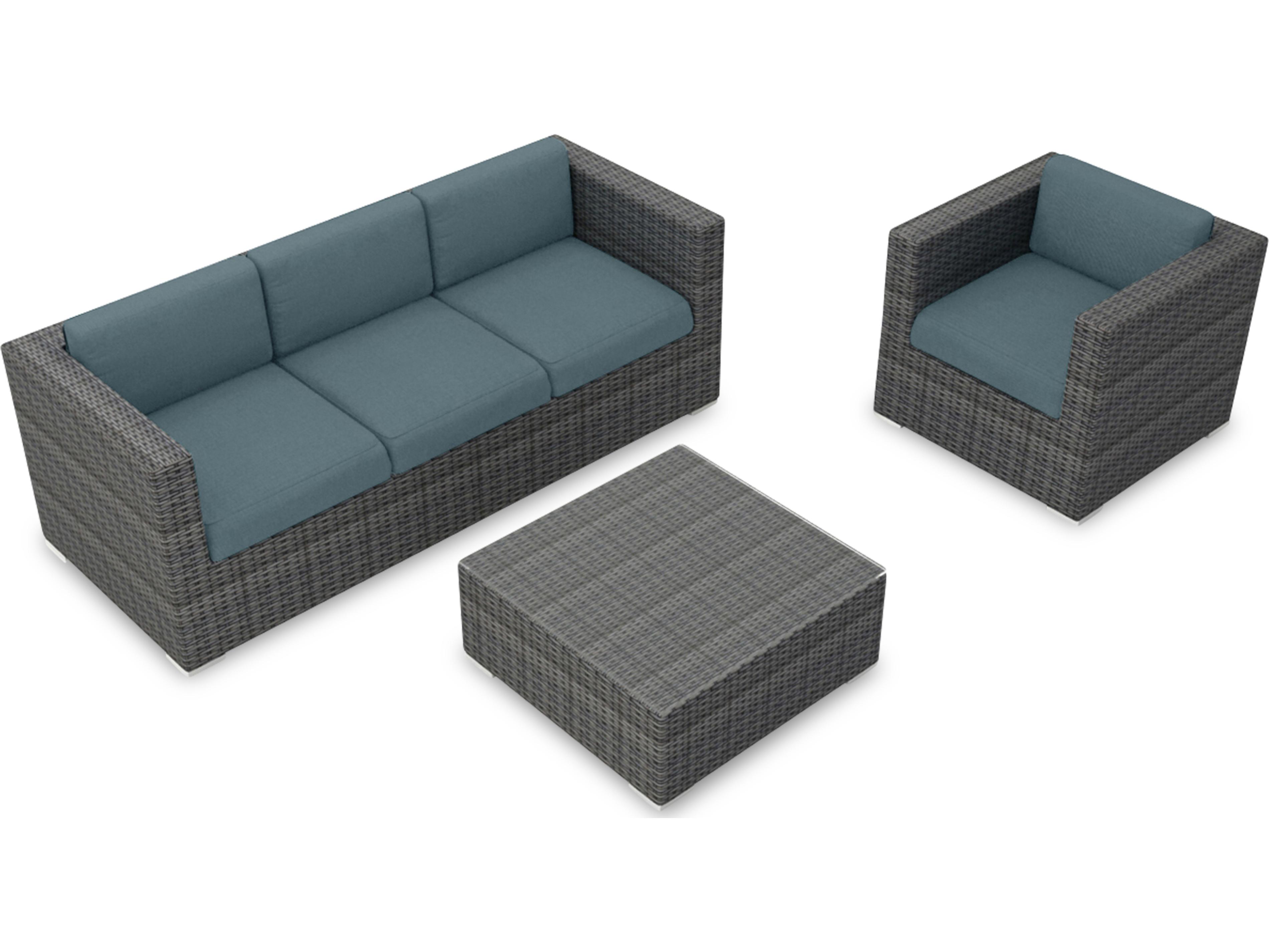 Harmonia Living District HDPE Wicker Textured Slate 3 Piece Sofa Outdoor Patio Lounge Set