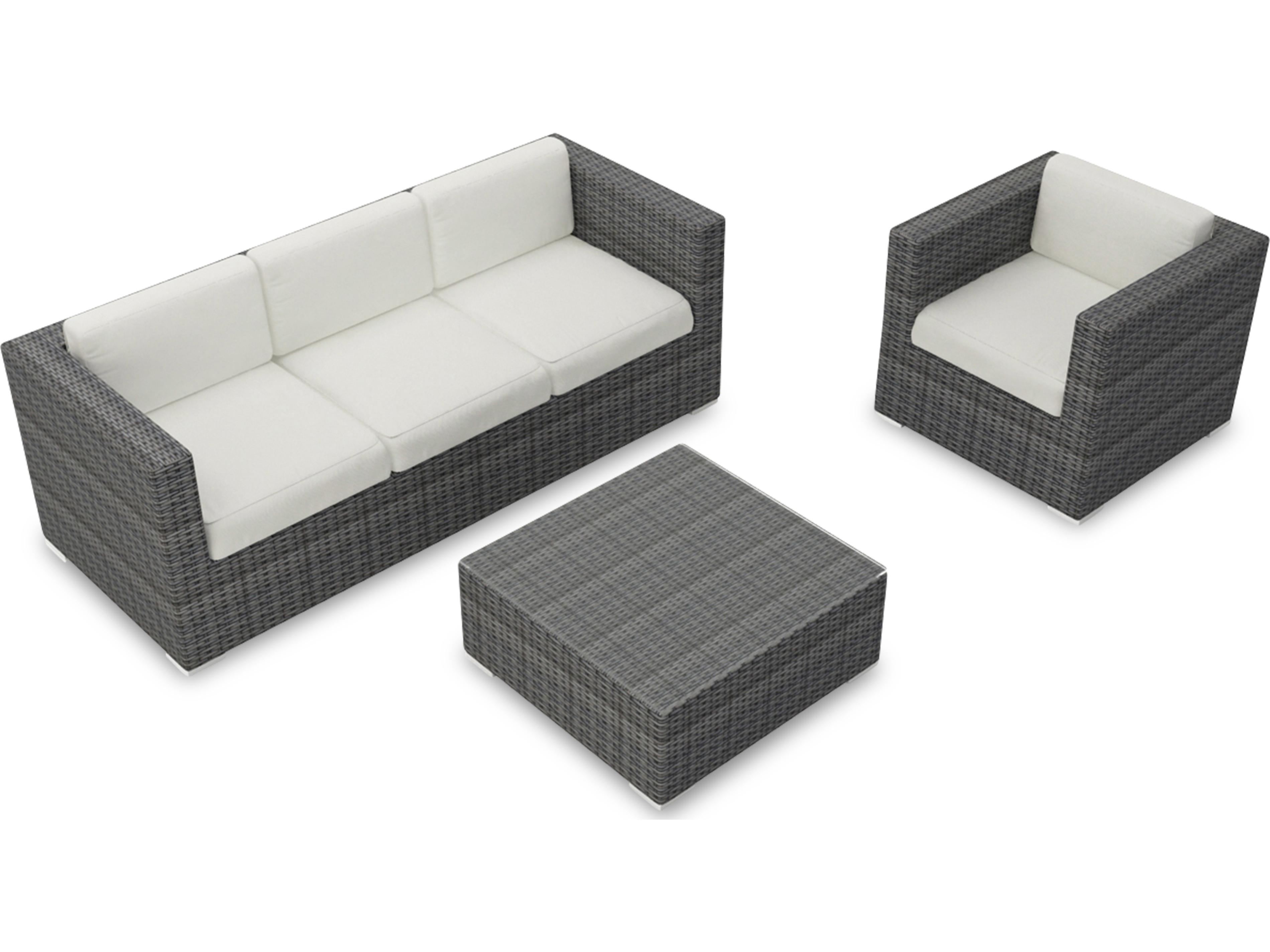 Harmonia Living District HDPE Wicker Textured Slate 3 Piece Sofa Outdoor Patio Lounge Set
