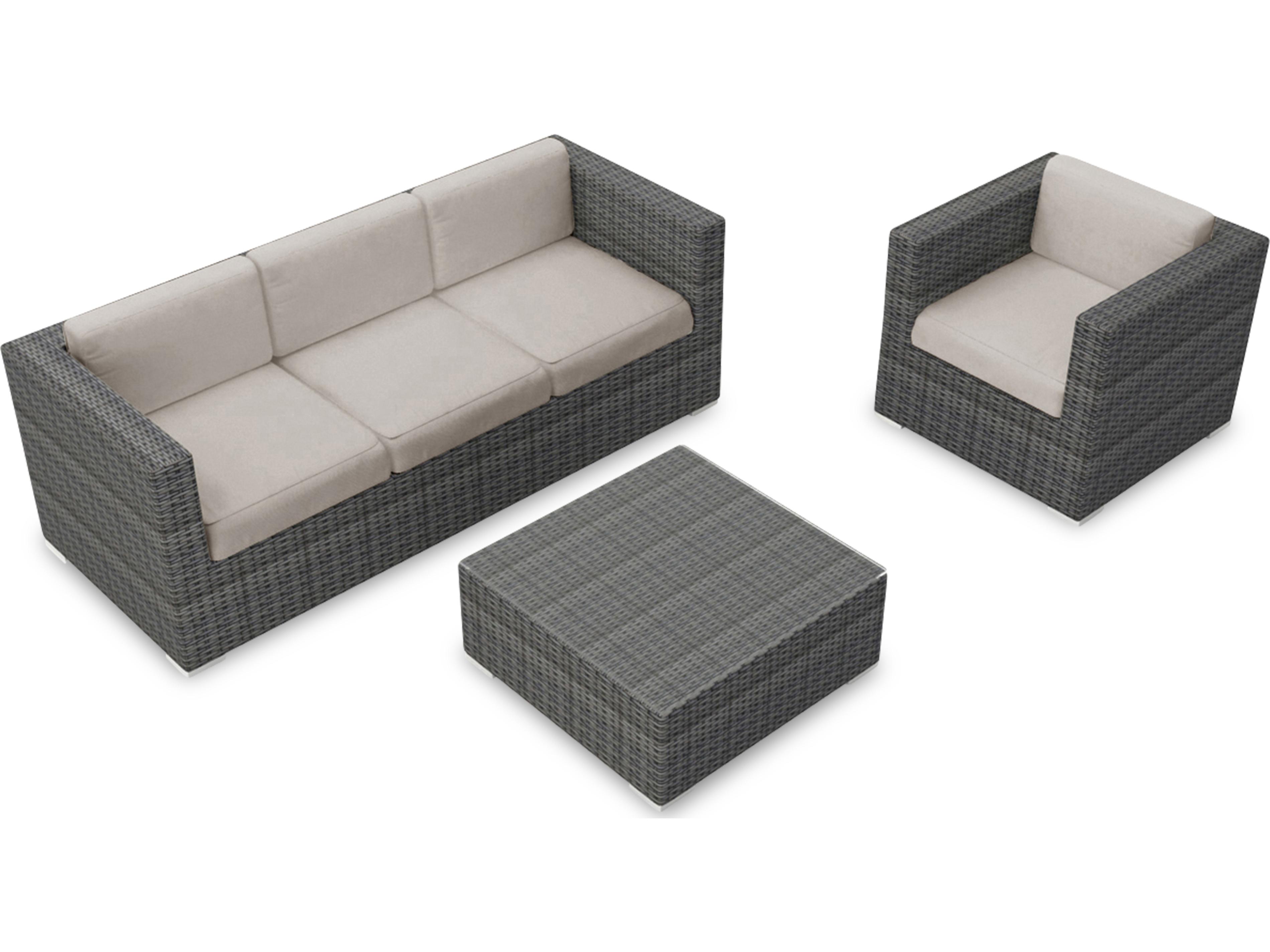 Harmonia Living District HDPE Wicker Textured Slate 3 Piece Sofa Outdoor Patio Lounge Set