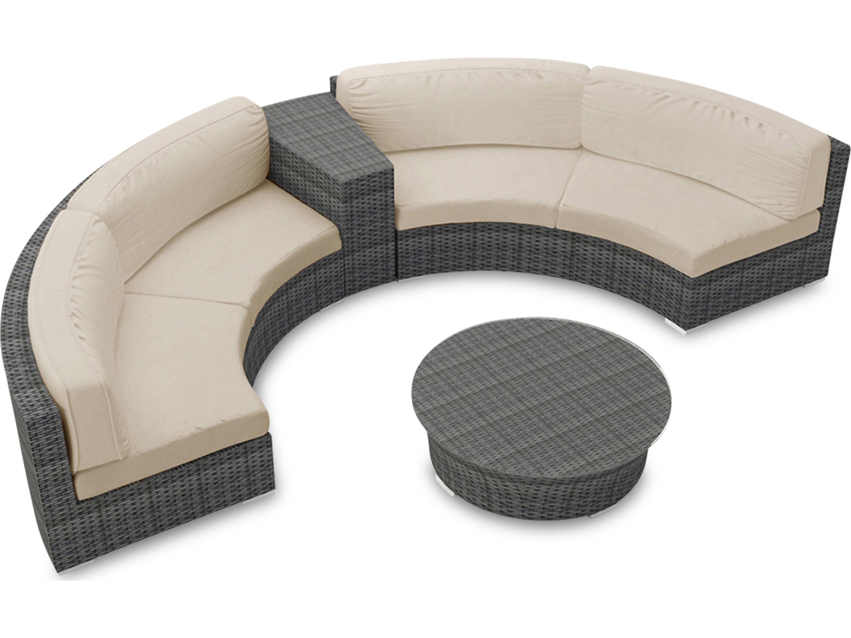 Harmonia Living District HDPE Wicker Textured Slate 4 Piece Curve Sectional Patio Lounge Set