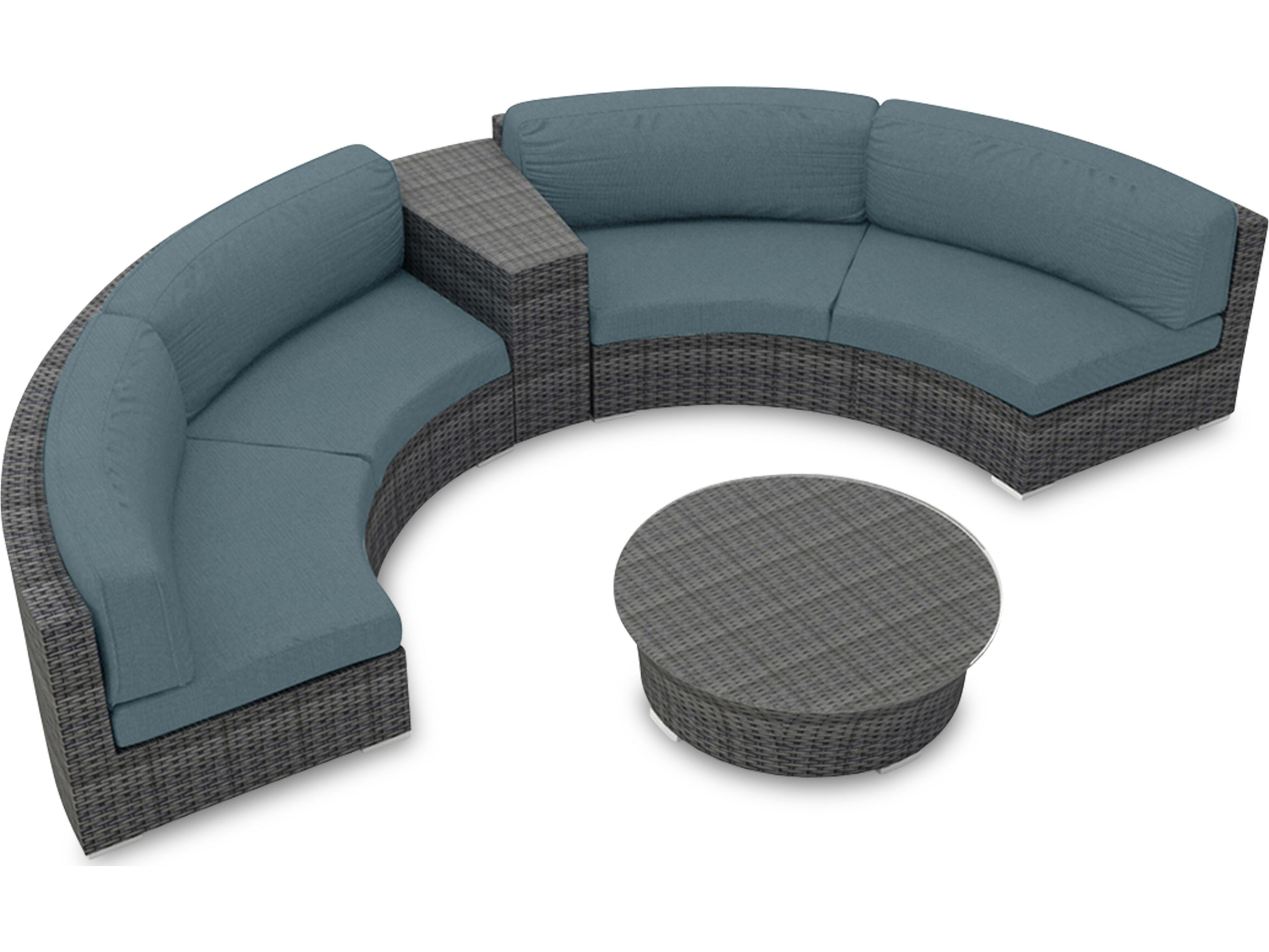 Harmonia Living District HDPE Wicker Textured Slate 4 Piece Curve Sectional Patio Lounge Set
