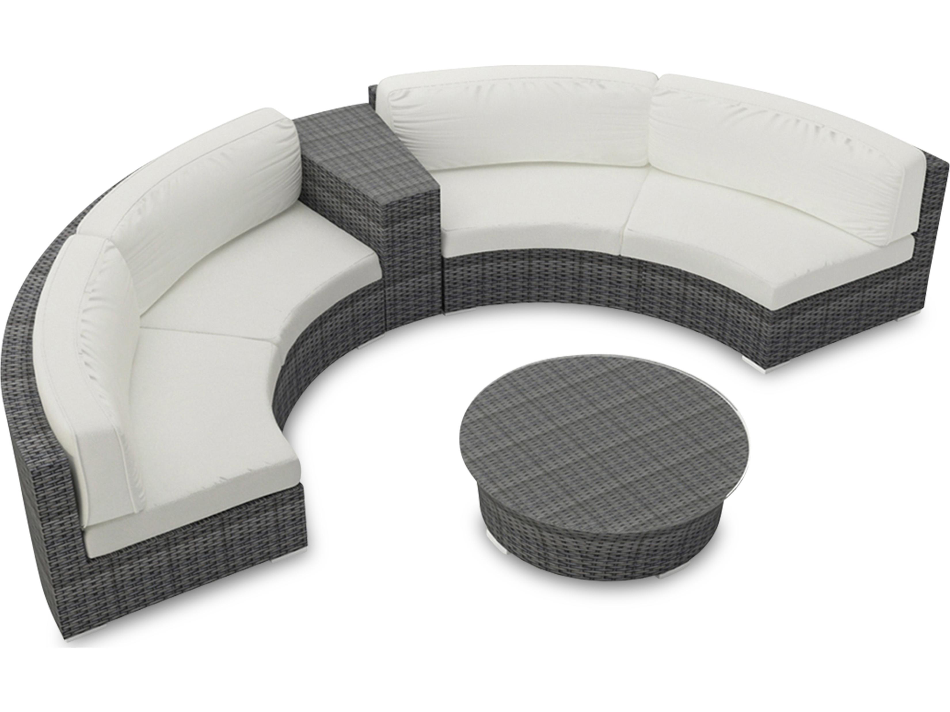 Harmonia Living District HDPE Wicker Textured Slate 4 Piece Curve Sectional Patio Lounge Set