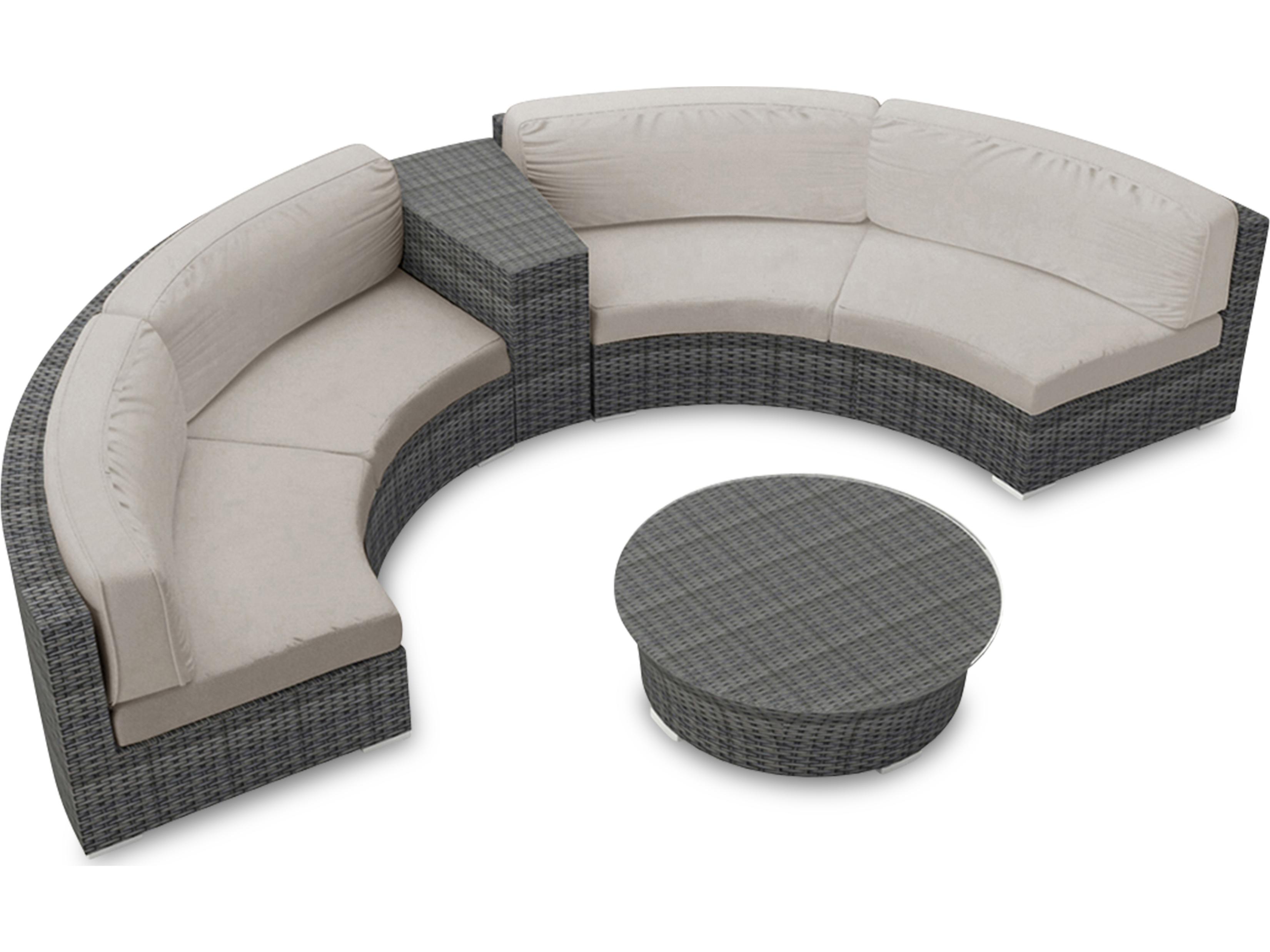 Harmonia Living District HDPE Wicker Textured Slate 4 Piece Curve Sectional Patio Lounge Set