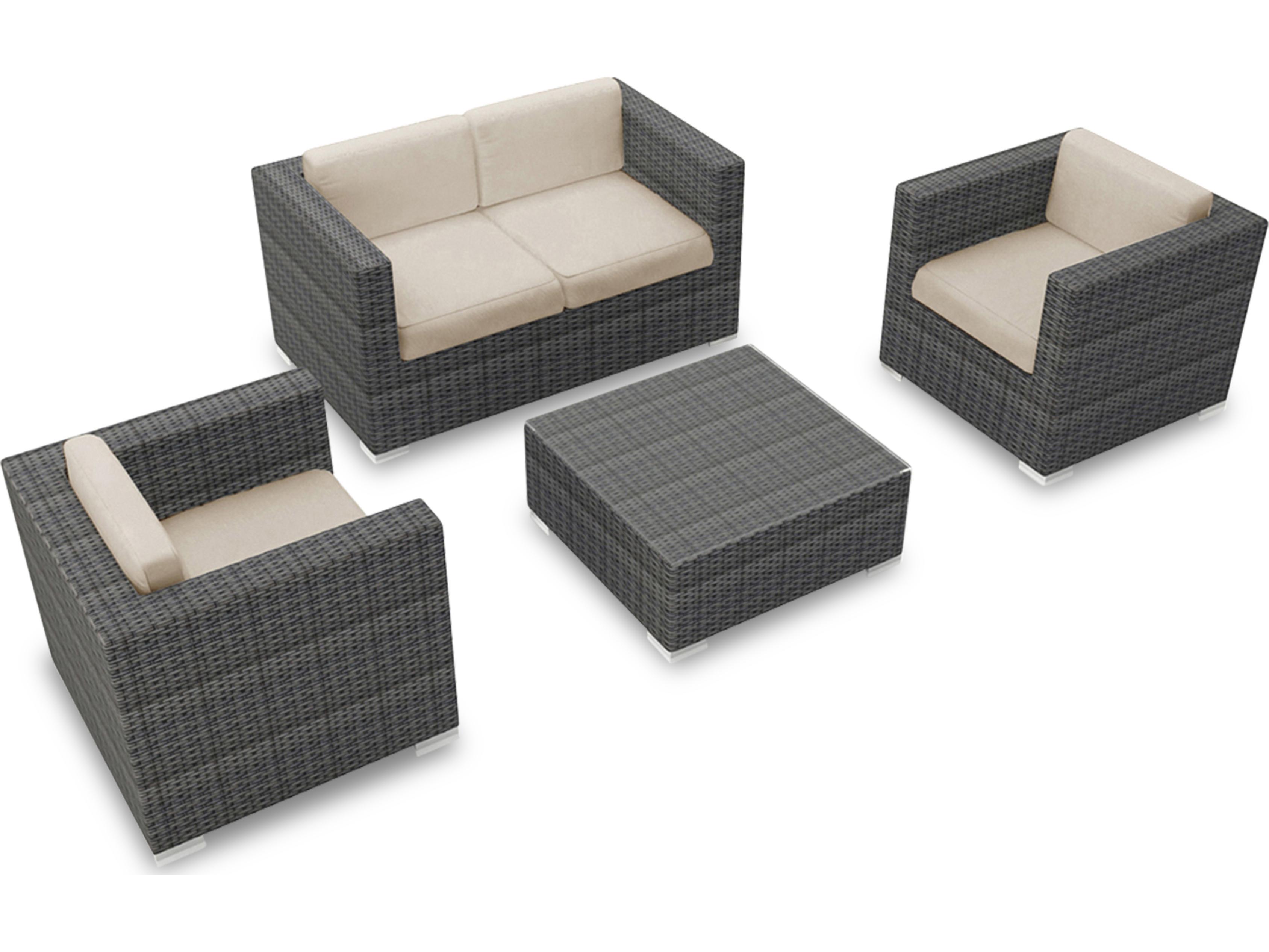 Harmonia Living District HDPE Wicker Textured Slate 4 Piece Sofa Outdoor Lounge Set