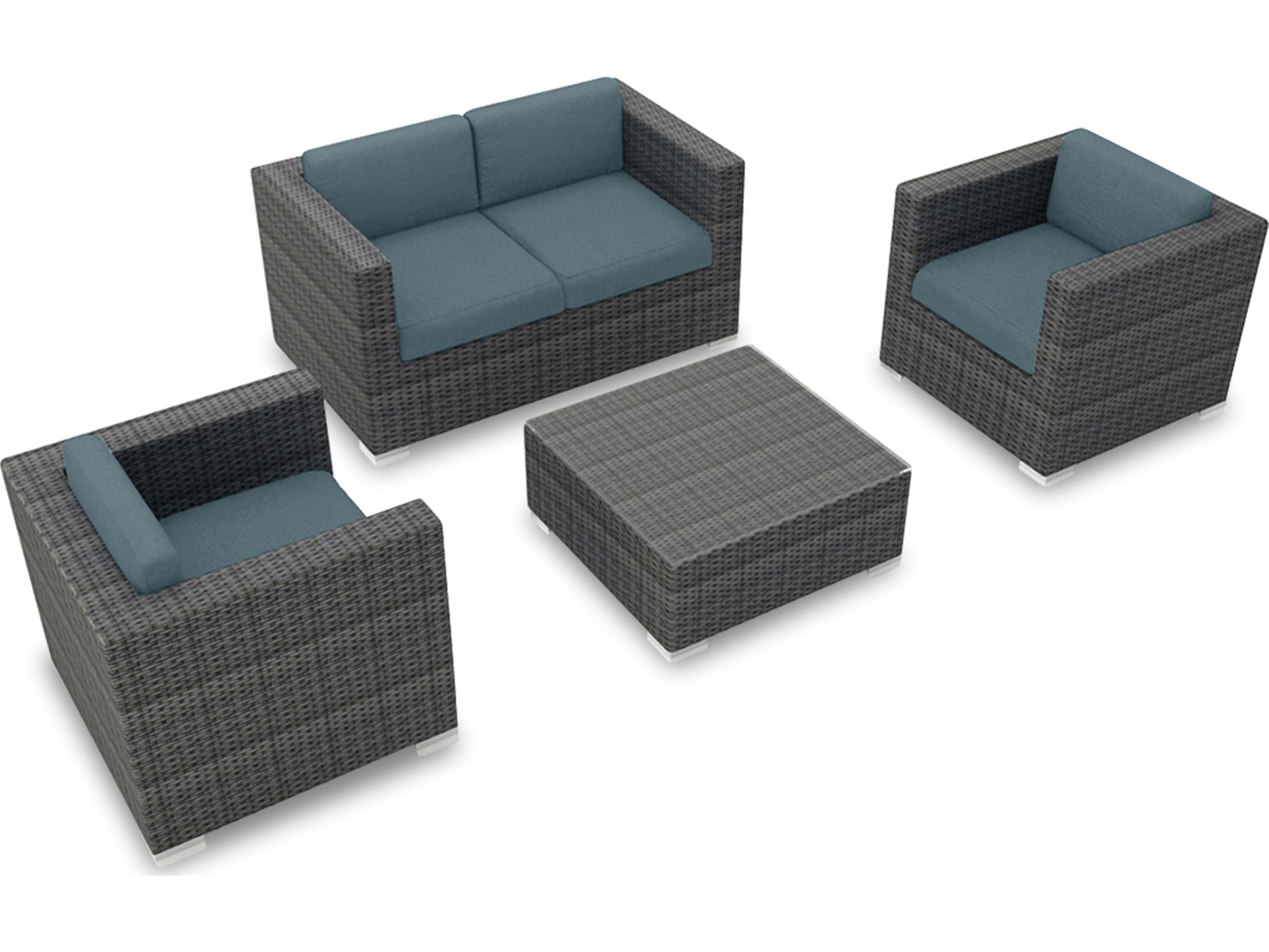 Harmonia Living District HDPE Wicker Textured Slate 4 Piece Sofa Outdoor Lounge Set