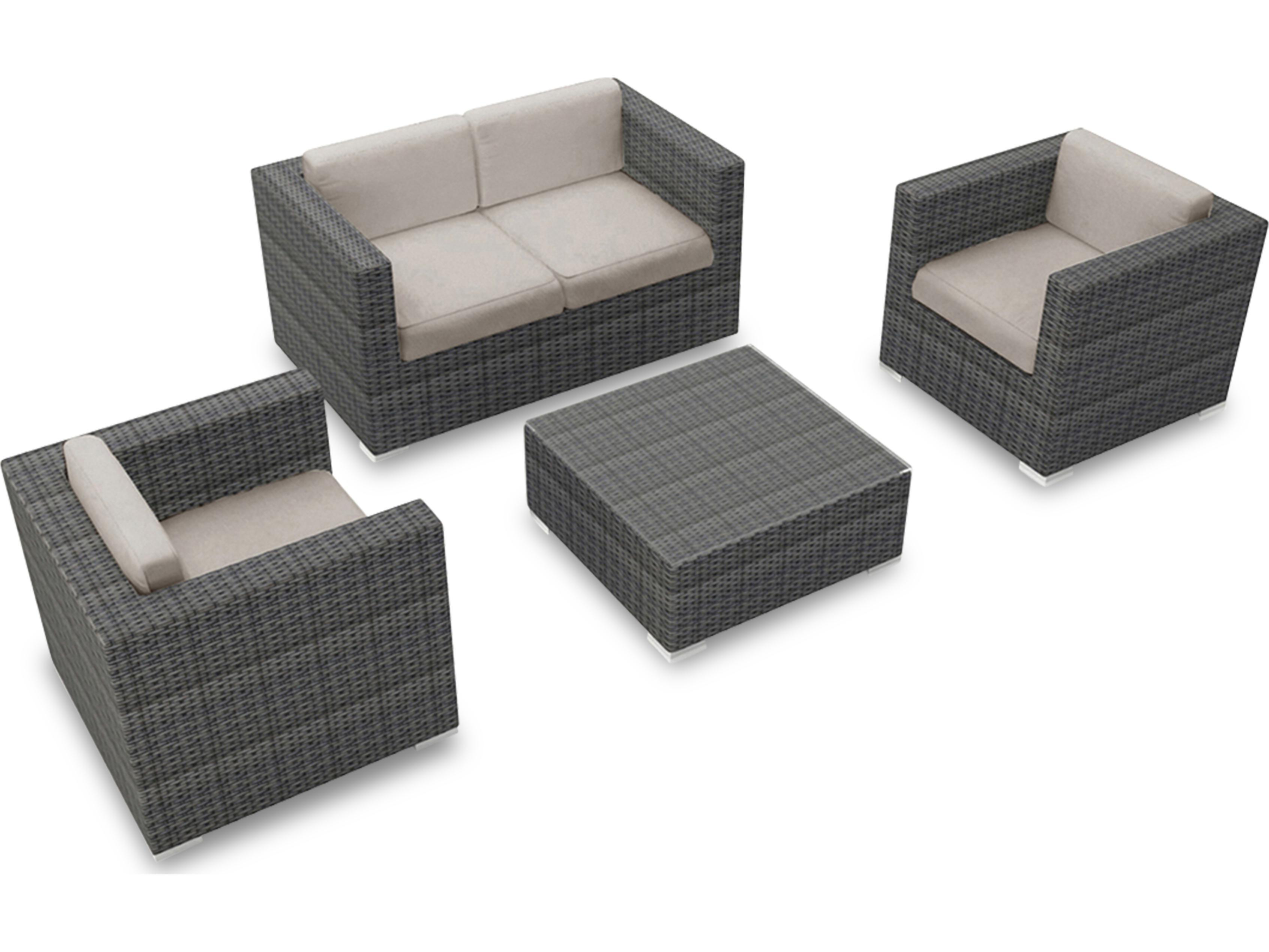 Harmonia Living District HDPE Wicker Textured Slate 4 Piece Sofa Outdoor Lounge Set