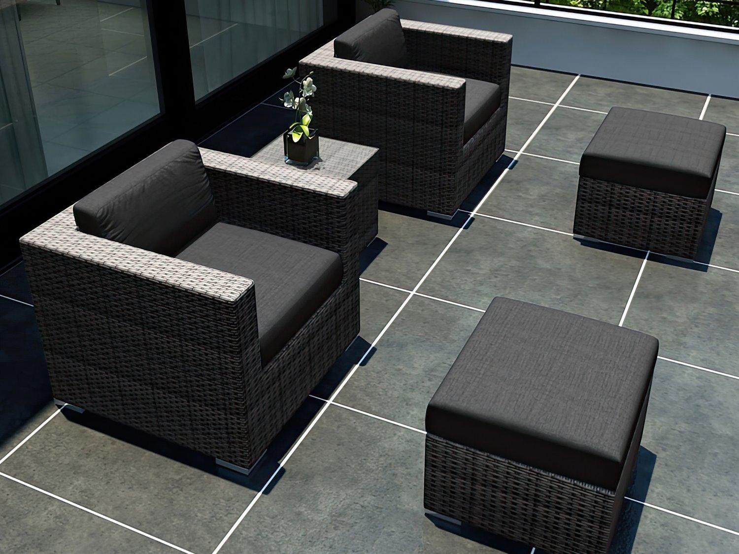 Harmonia Living District HDPE Wicker Textured Slate 5 Piece Outdoor Patio Lounge Set