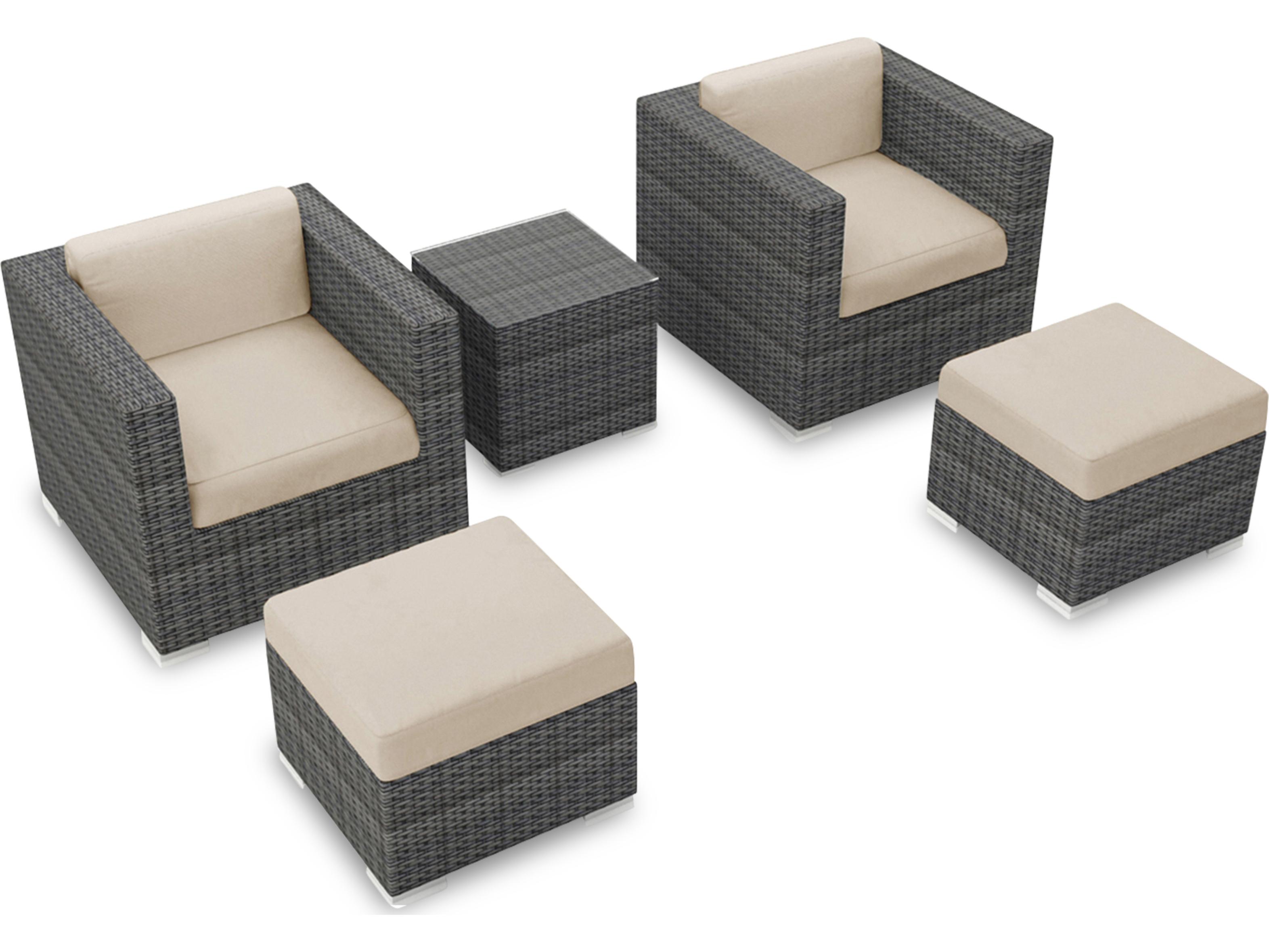 Harmonia Living District HDPE Wicker Textured Slate 5 Piece Outdoor Patio Lounge Set