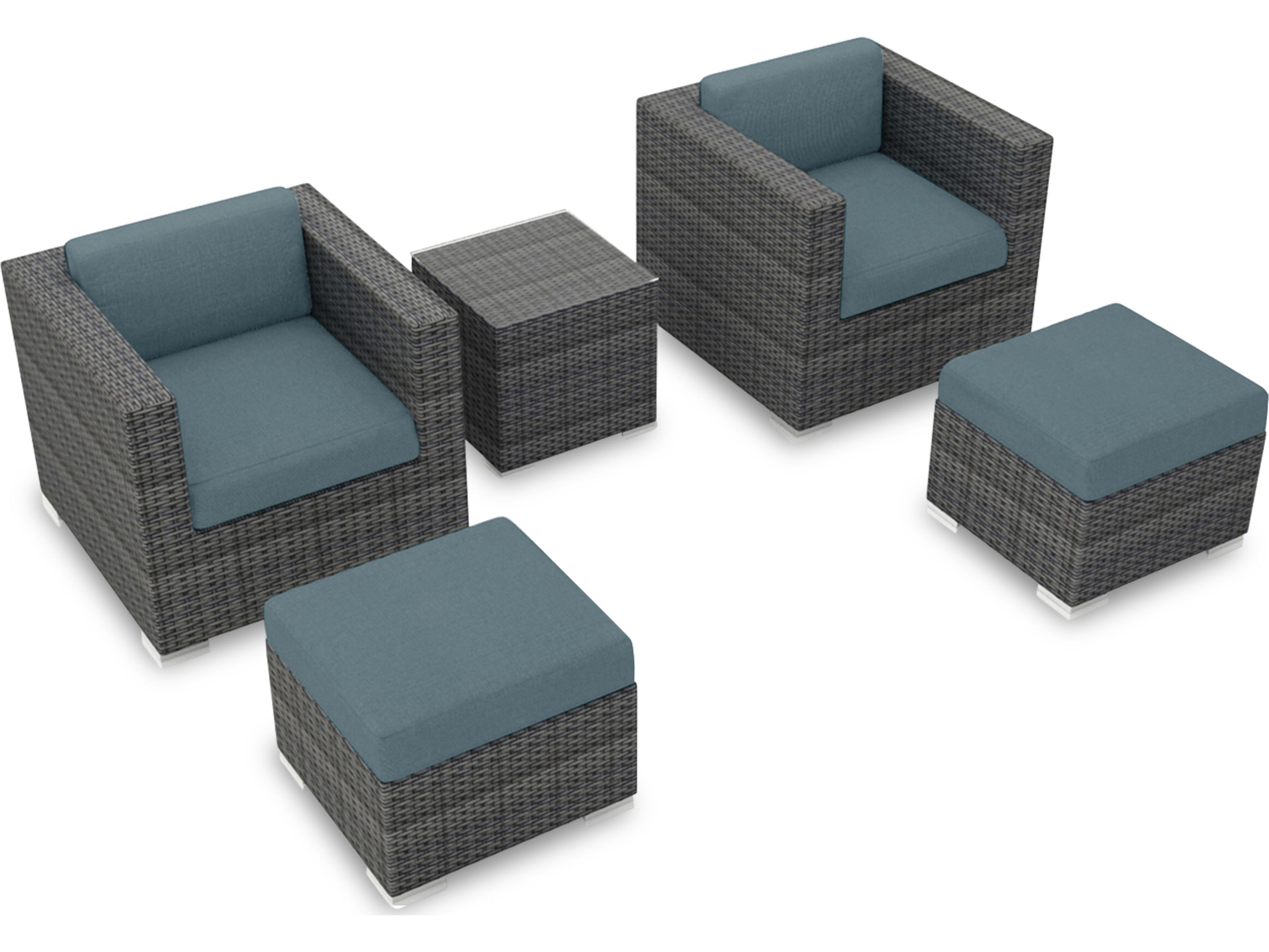 Harmonia Living District HDPE Wicker Textured Slate 5 Piece Outdoor Patio Lounge Set