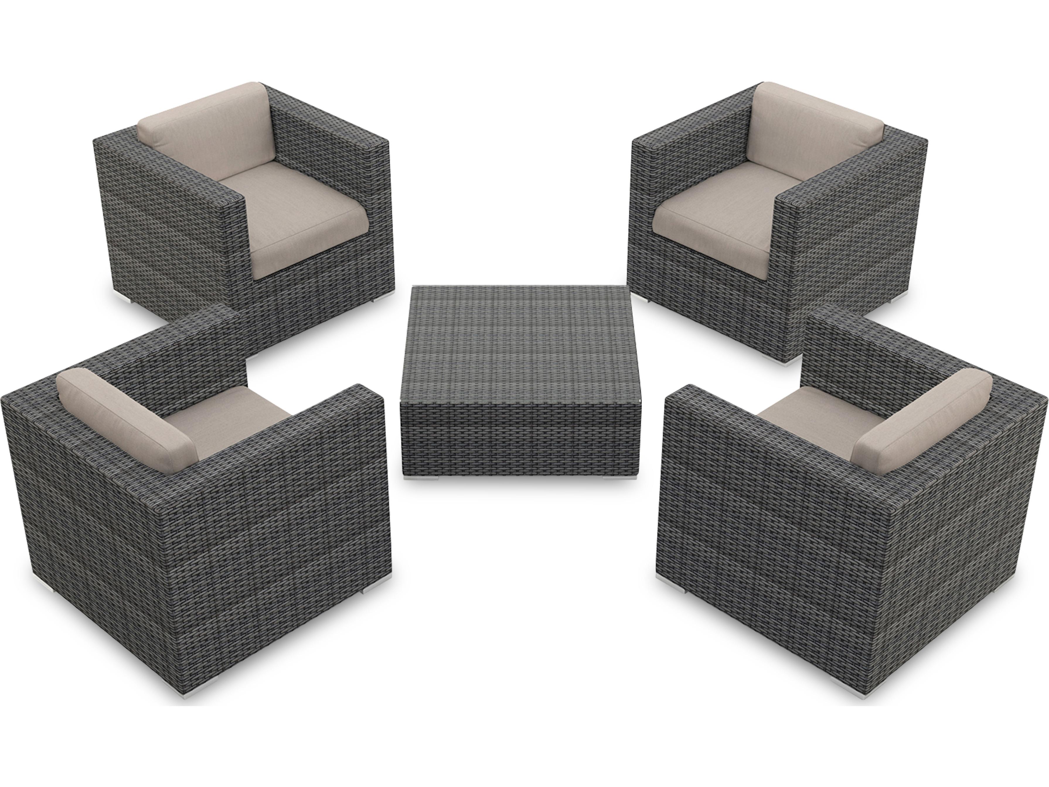 Harmonia Living District HDPE Wicker Textured Slate 4 Piece Patio Lounge Set