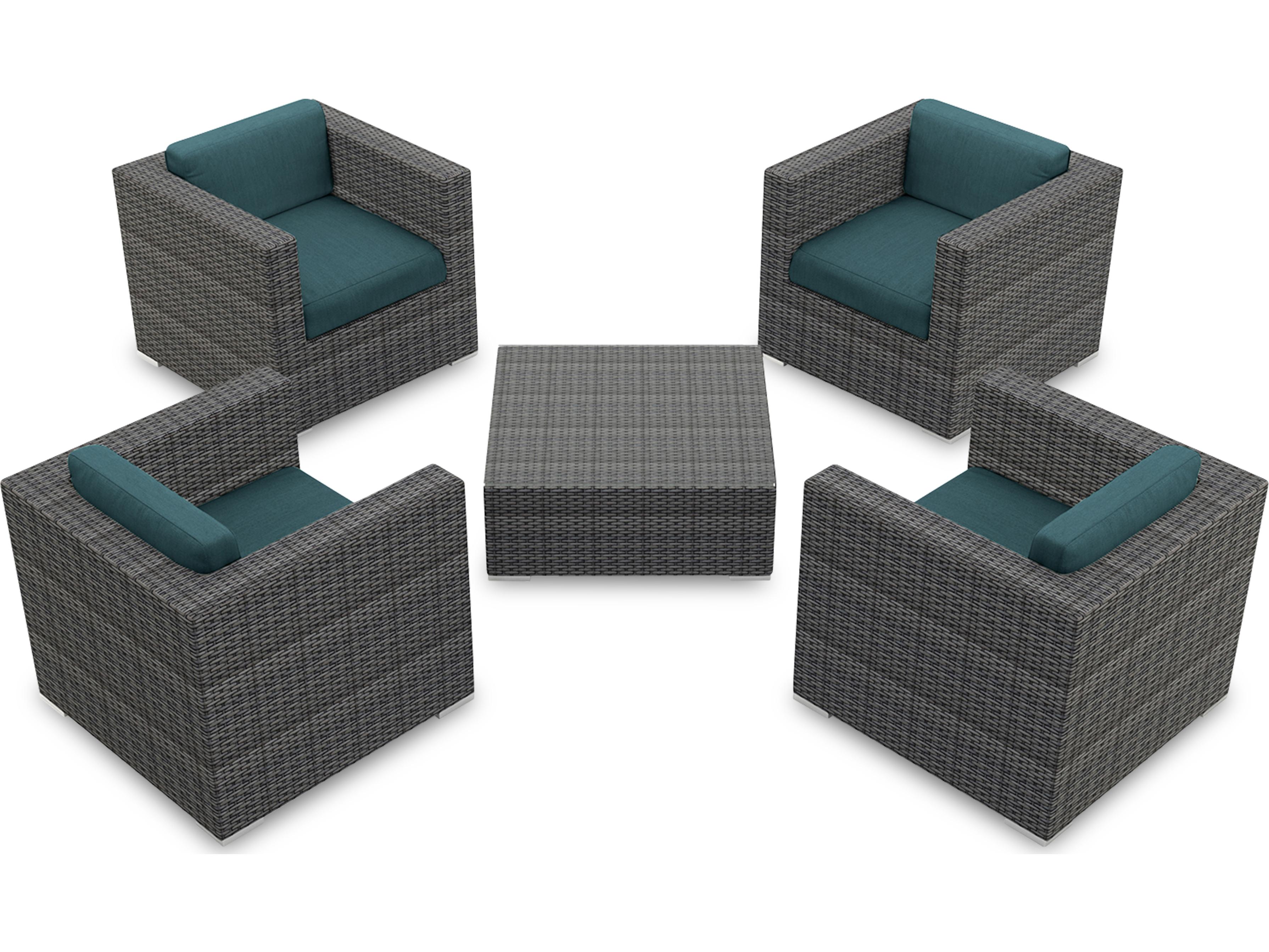 Harmonia Living District HDPE Wicker Textured Slate 4 Piece Patio Lounge Set