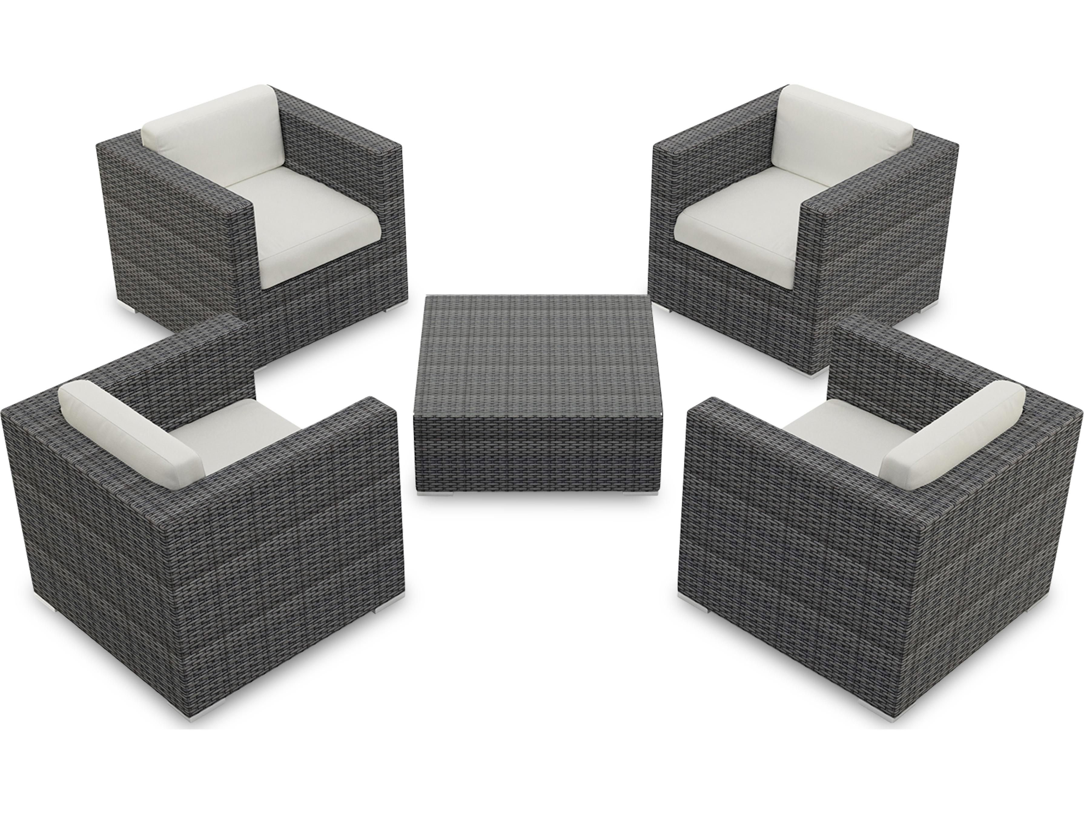 Harmonia Living District HDPE Wicker Textured Slate 4 Piece Patio Lounge Set