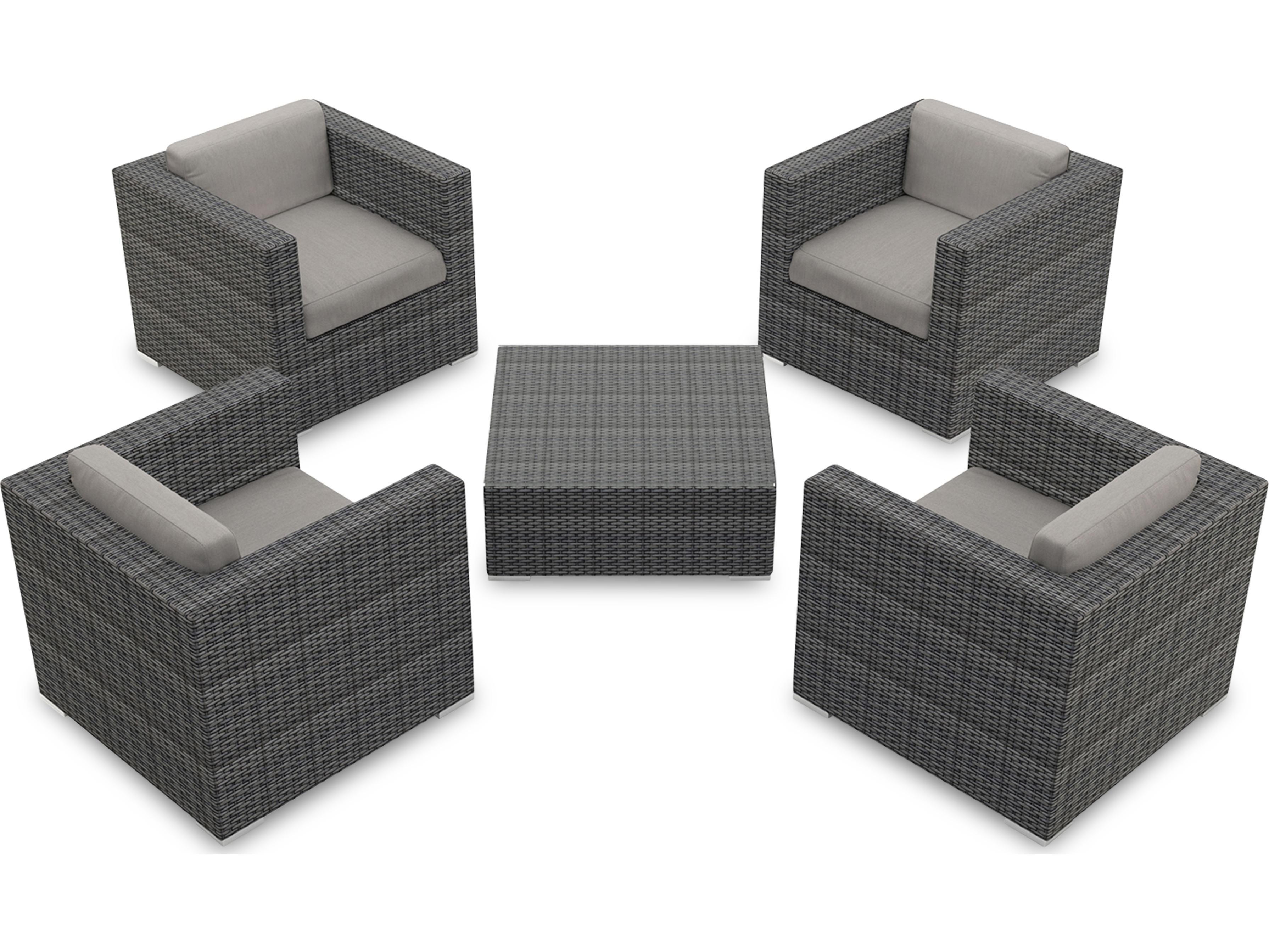 Harmonia Living District HDPE Wicker Textured Slate 4 Piece Patio Lounge Set