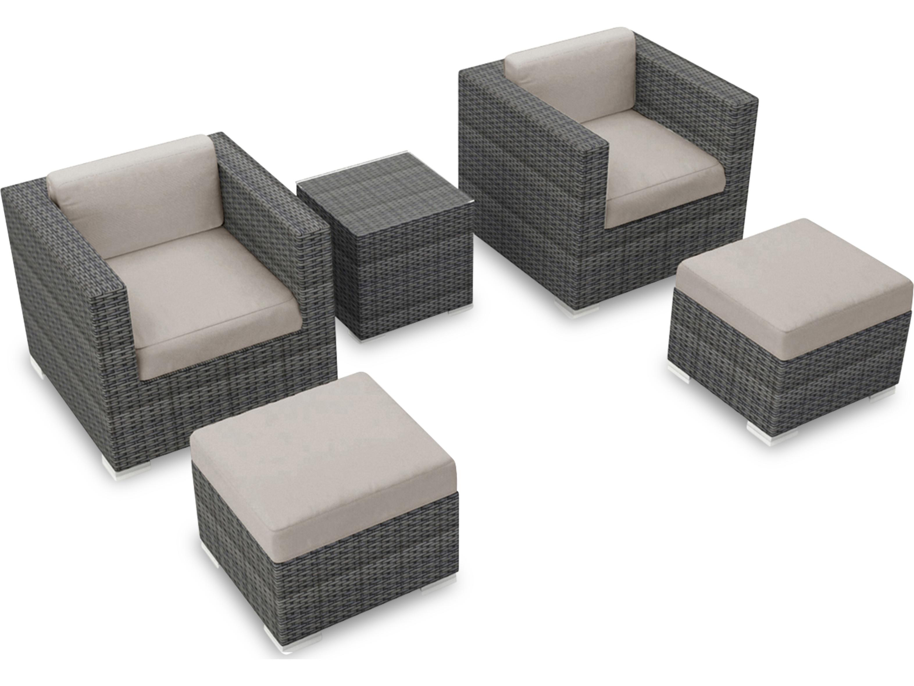 Harmonia Living District HDPE Wicker Textured Slate 5 Piece Outdoor Patio Lounge Set
